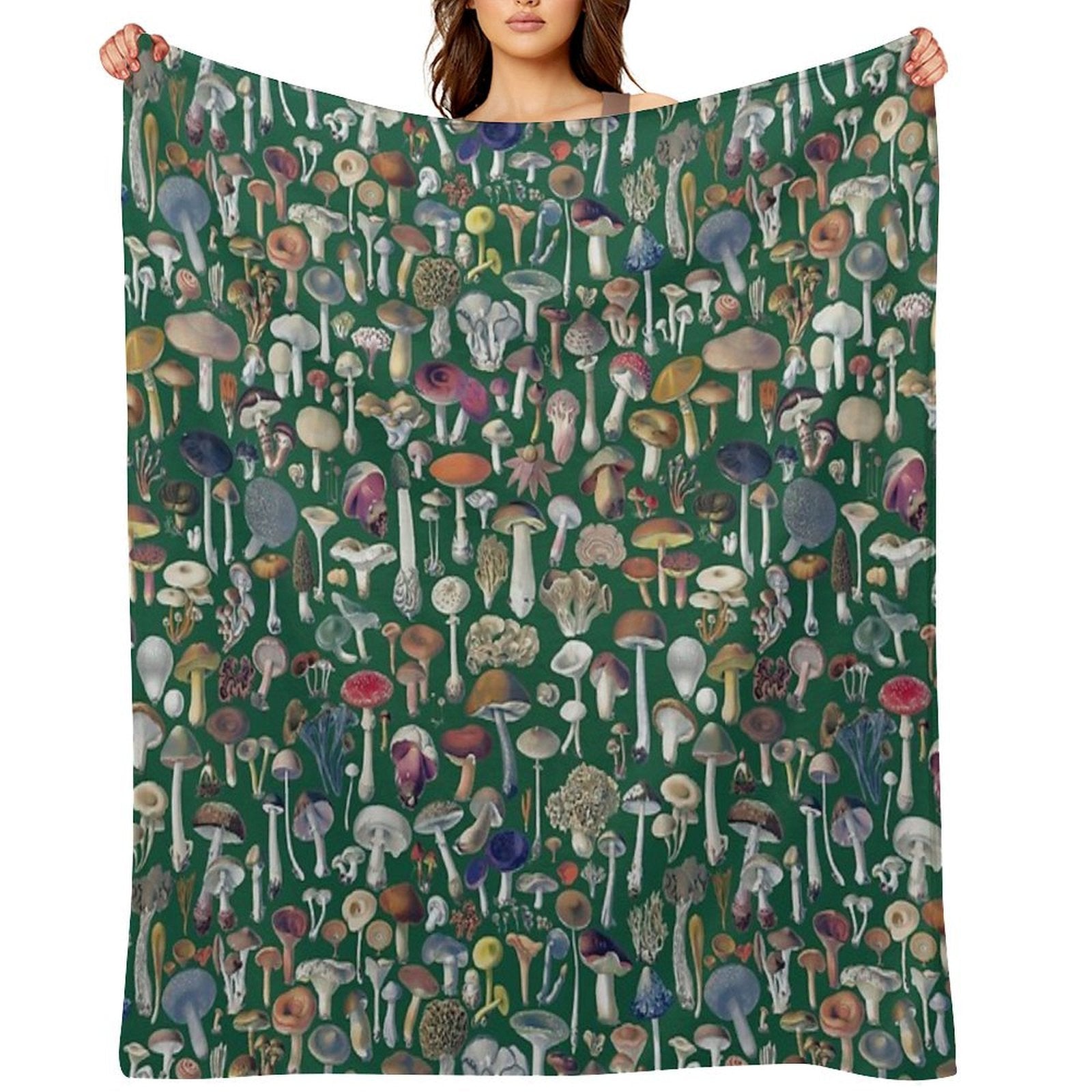 Vintage Mushrooms Pattern - Green Shrink-resistant Throw Blanket