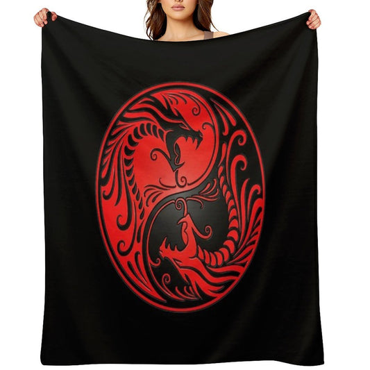 Yin Yang Dragons Red And Black Versatility Throw Blanket