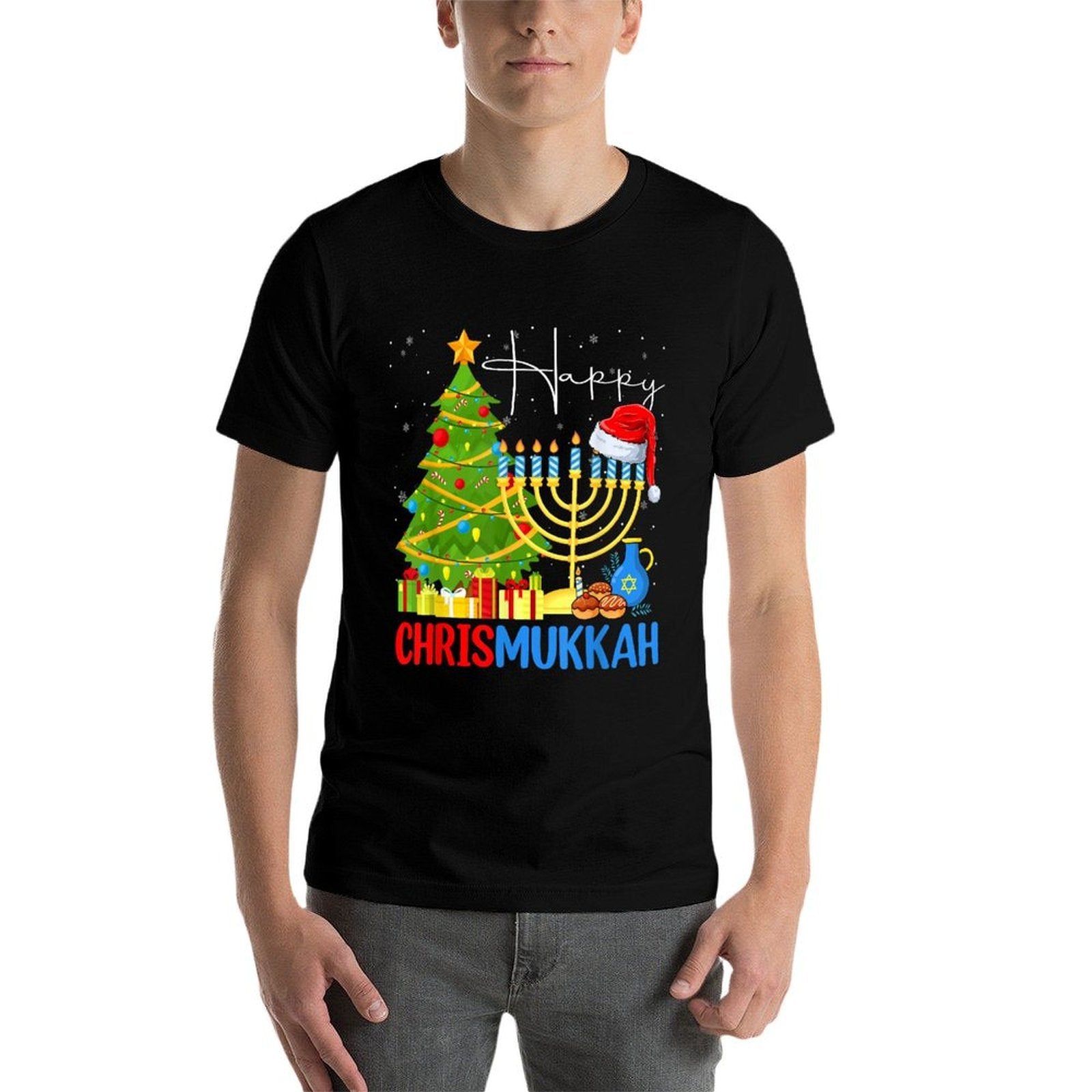 Happy Chrismukkah Merry Christmas Happy Chanukah Jewish  High-quality Stitching T-Shirt