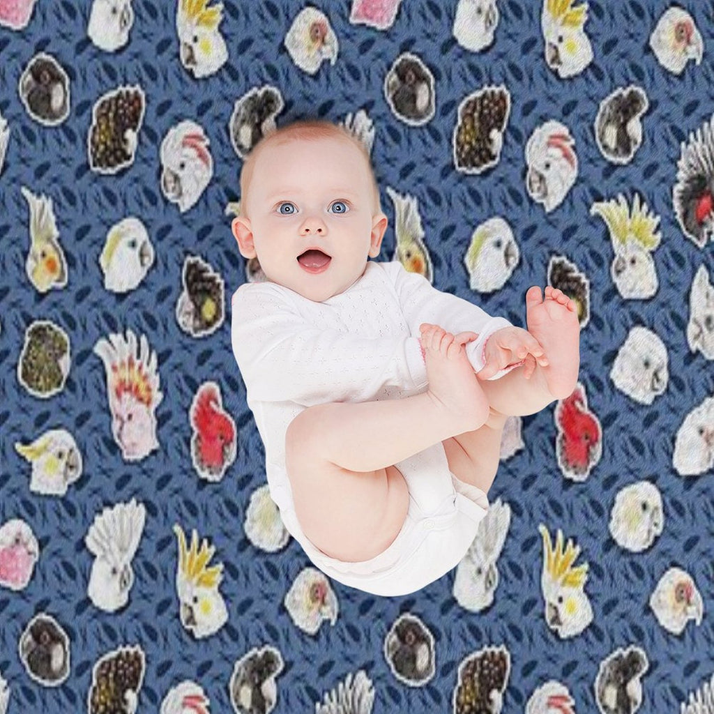 21 Cockatoos (in Dark Blue) Wrinkle-free Throw Blanket