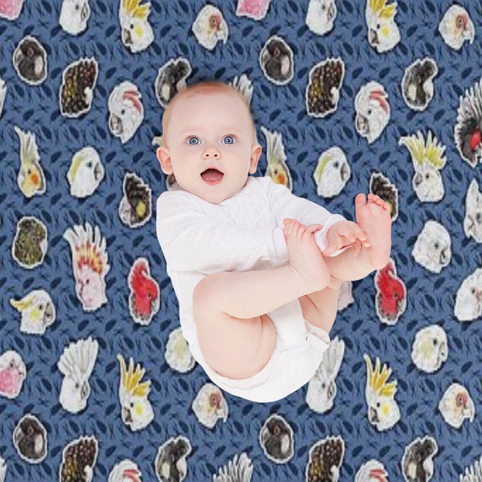21 Cockatoos (in Dark Blue) Wrinkle-free Throw Blanket
