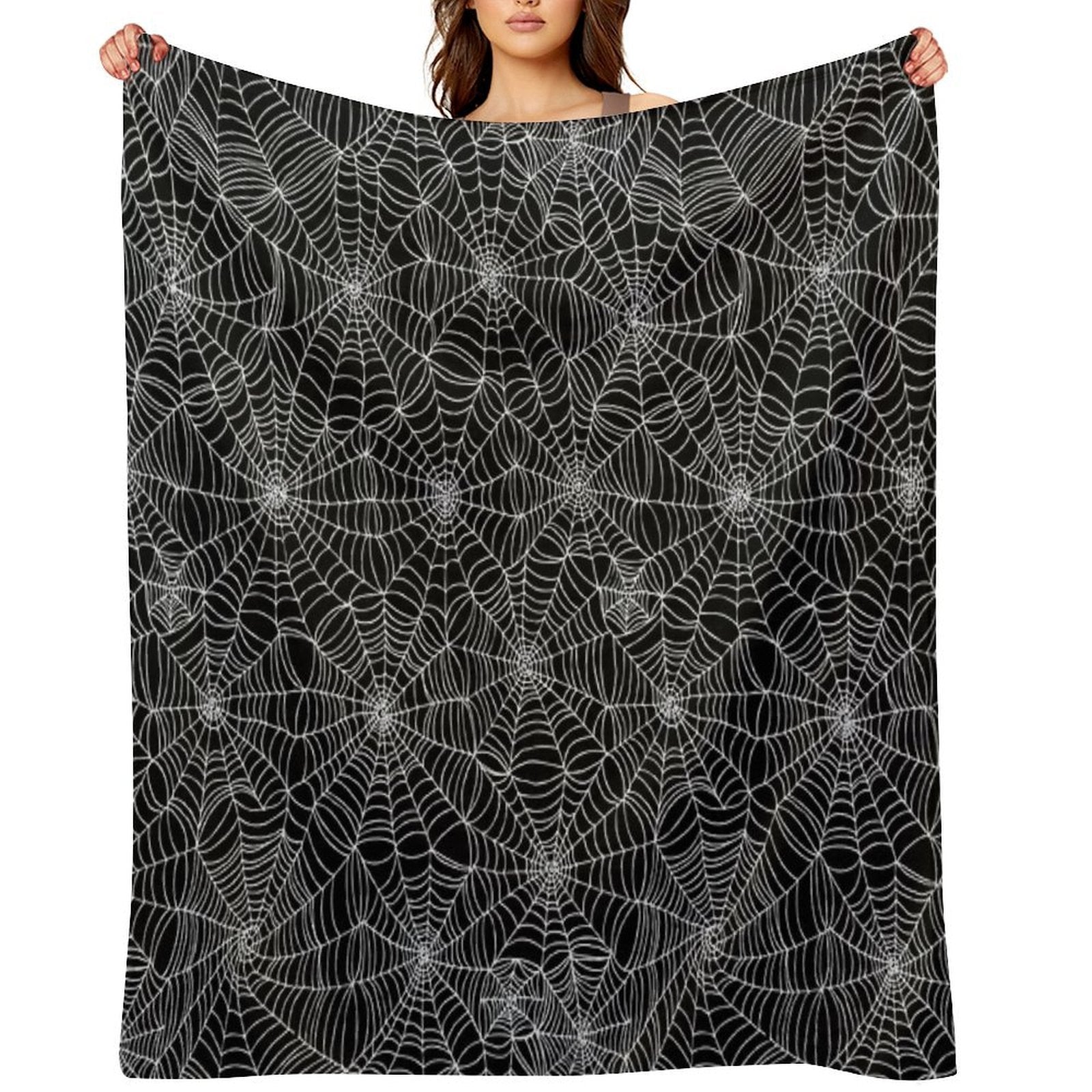 Spider Web Pattern - White on Black by Cecca Designs Plush Throw Blanket