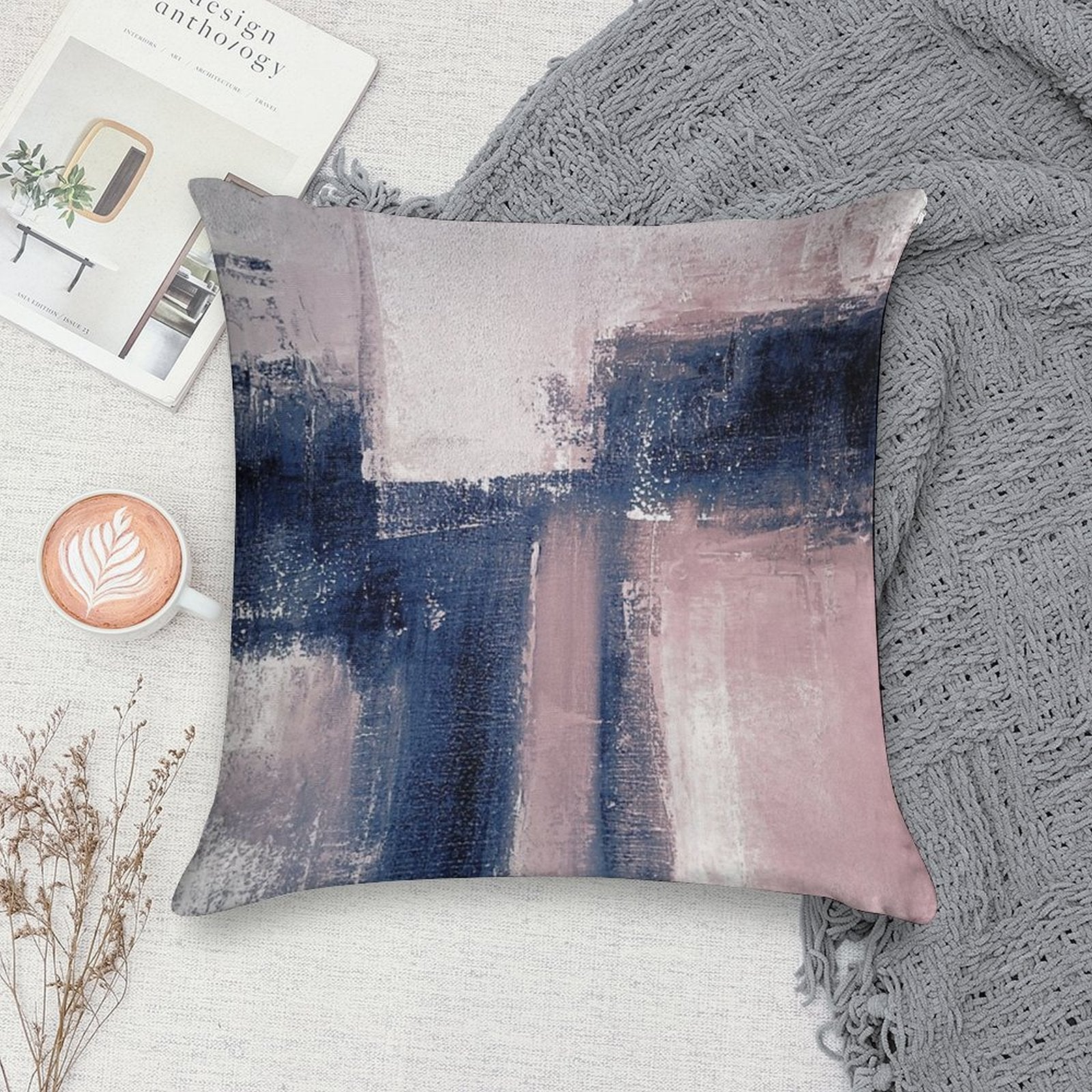 Pink And Navy 3 Soft Durable Construction Throw Pillow