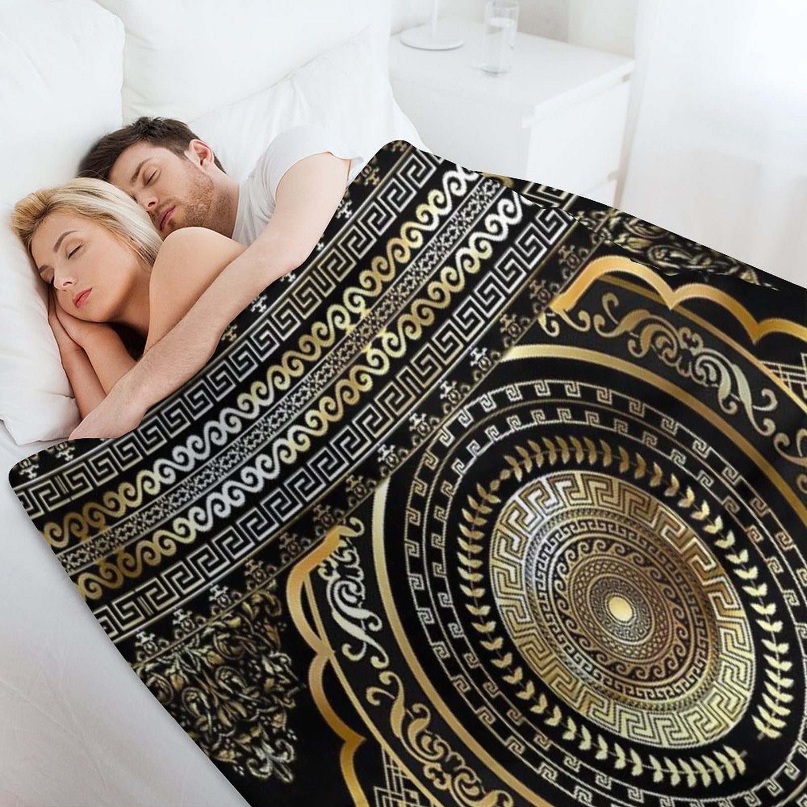 Greek Key Border Gold Black Meander Design Machine-washable Throw Blanket