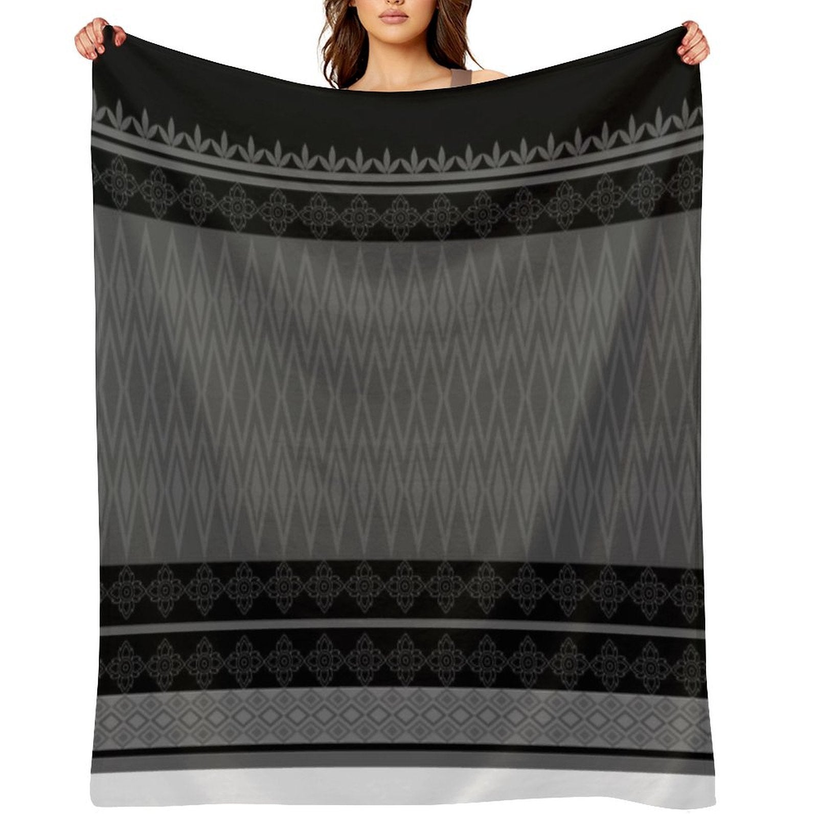Geometric Ethnic Pattern Oriental in Black And Gray Lightweight Throw Blanket