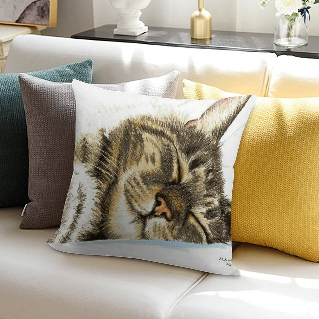 Sleeping Tabby Cat Soft Washable Throw Pillow