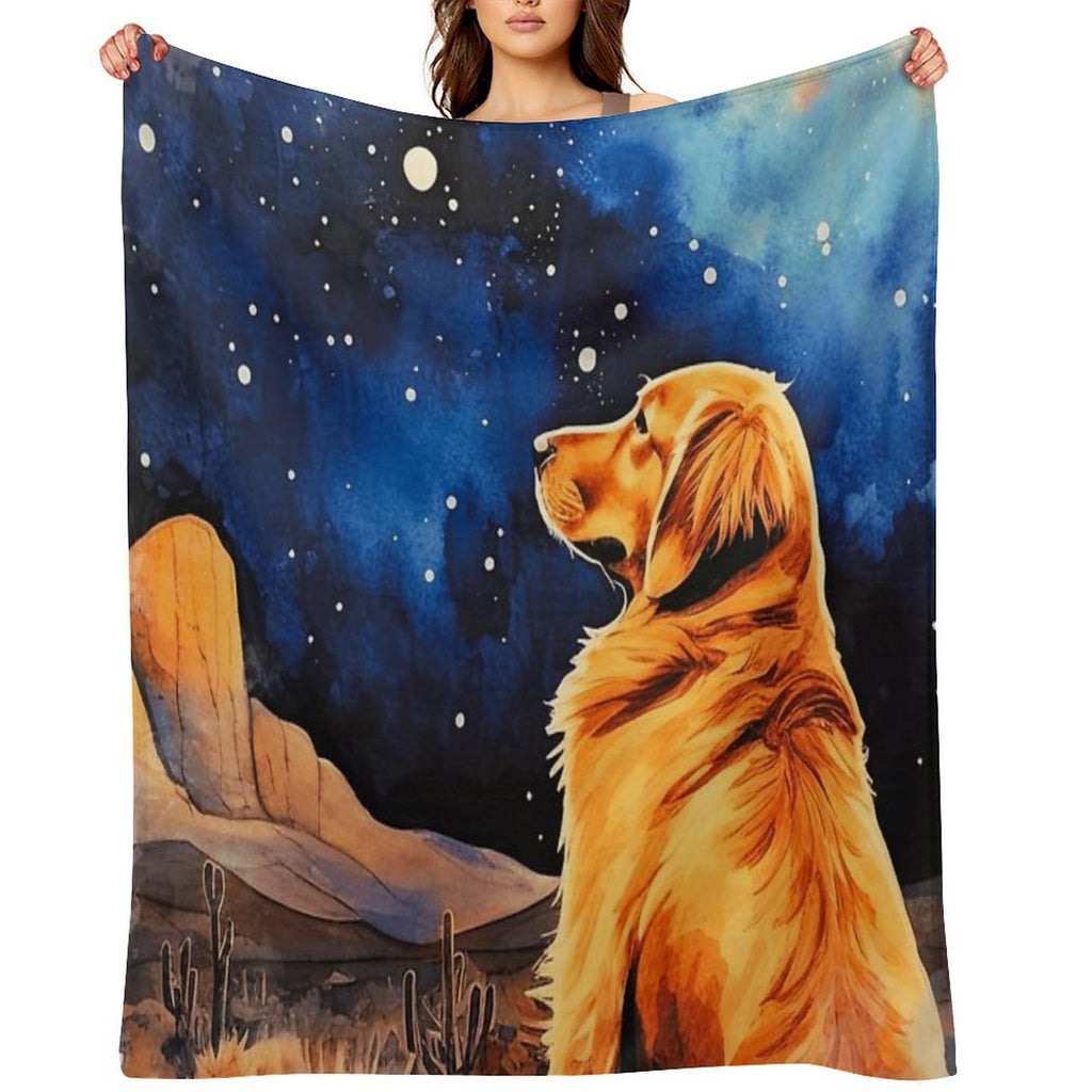 Golden Retriever In The Desert At Night Quick-dry Throw Blanket