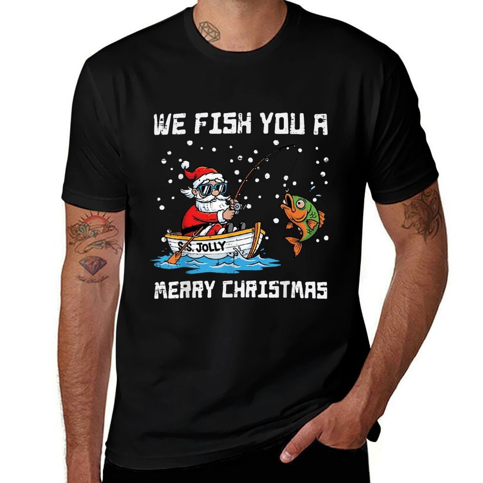 We Fish You Merry Christmas Santa Funny Xmas Men Women Kids  Moisture-wicking T-Shirt