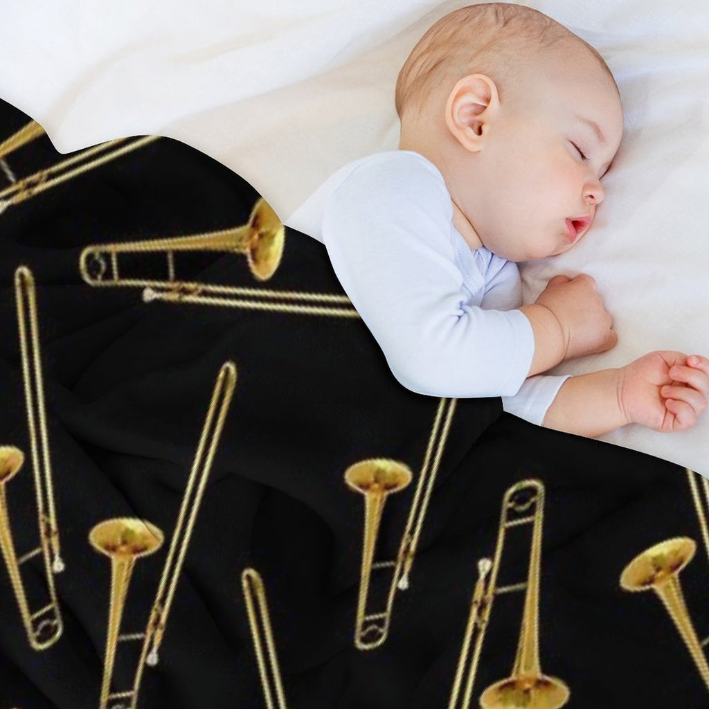 Vintage Gold Trombone Eco-conscious Throw Blanket