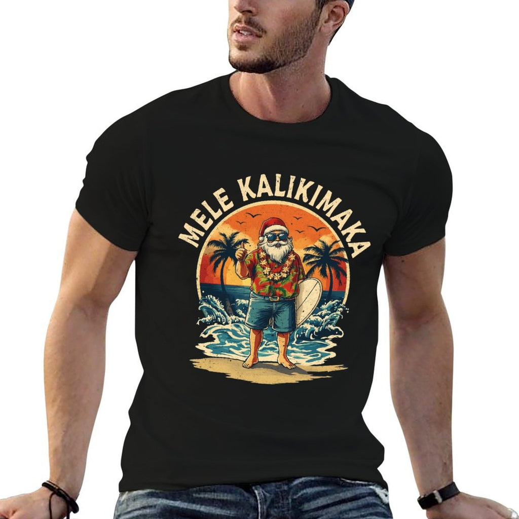 Retro Christmas Surf Mele Kalikimaka Santa Claus Hawaii  Lightweight T-Shirt