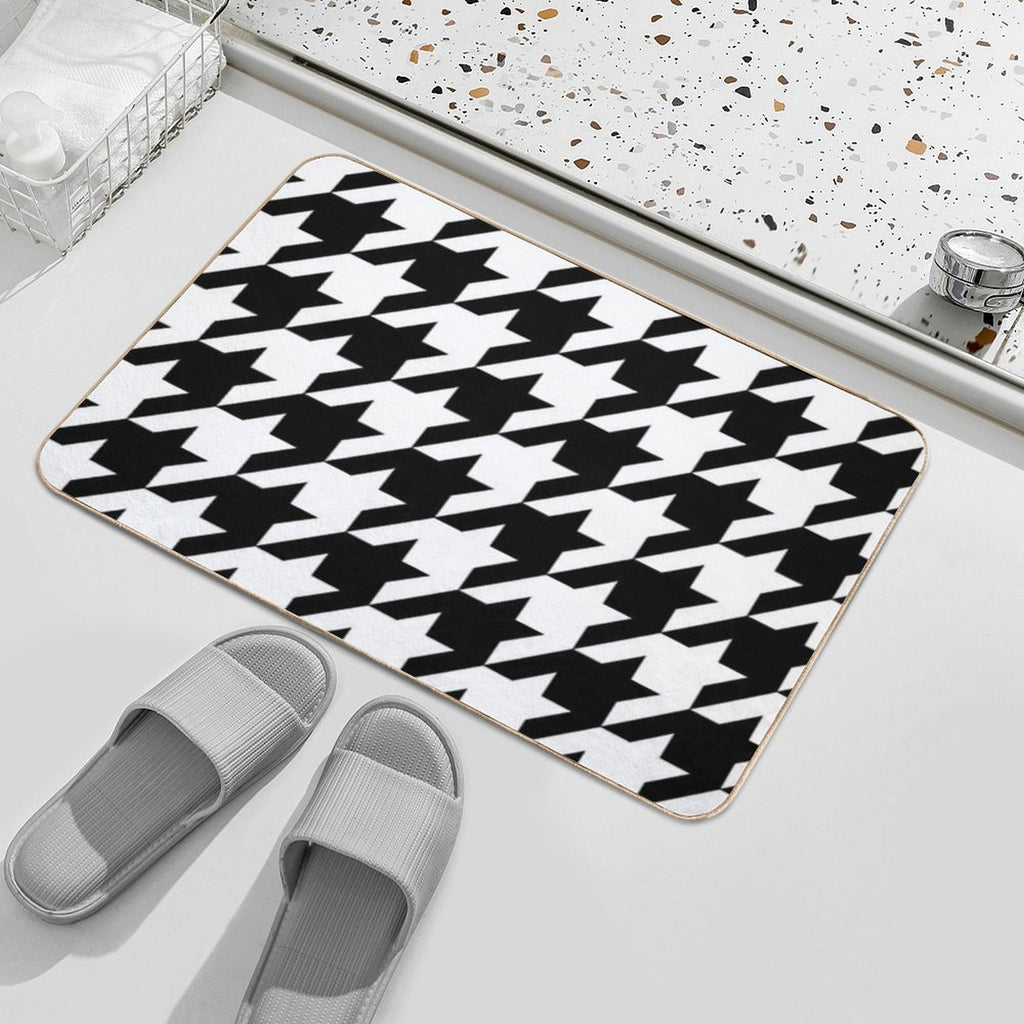 Preppy 1980s Geometric Pattern Trendy Black And White Houndstooth  Multi-Purpose Bath Mat