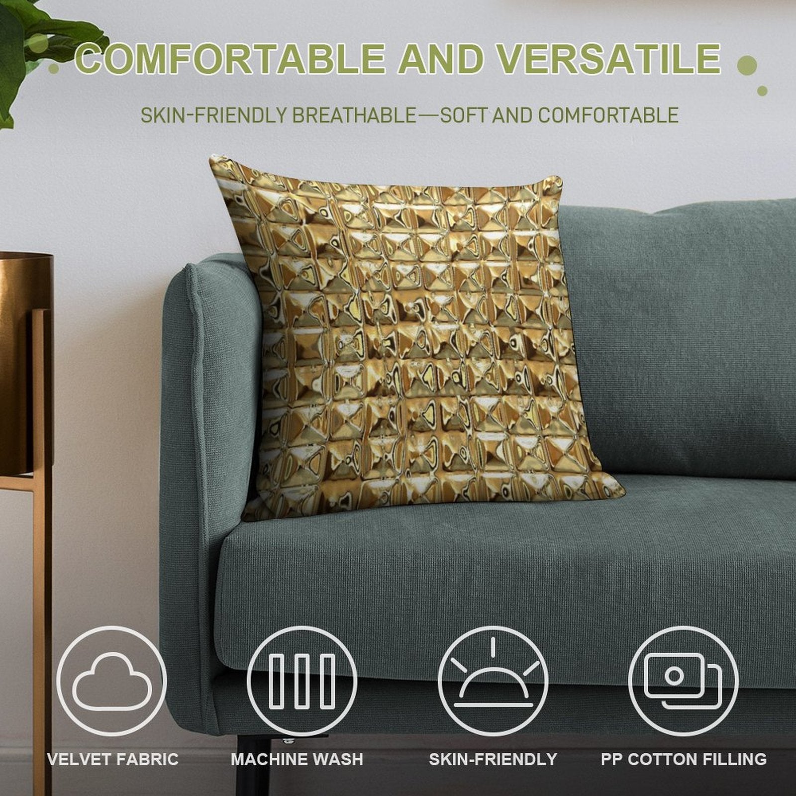 Photograph of Gold ONLY - Not Reflective Soft Skin-Friendly Throw Pillow