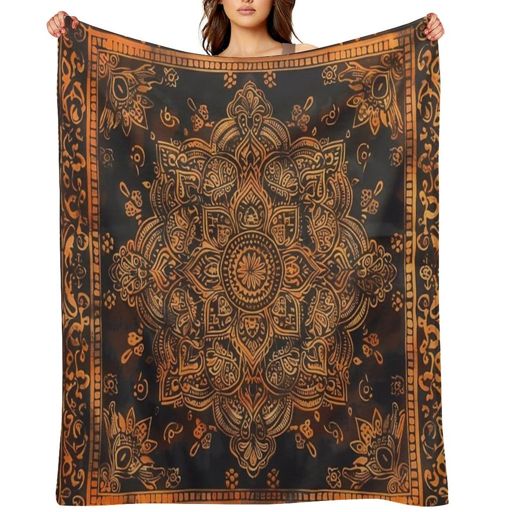 Stunning Brown And Orange Delicate Detailed Mandala Square Travel-friendly Throw Blanket