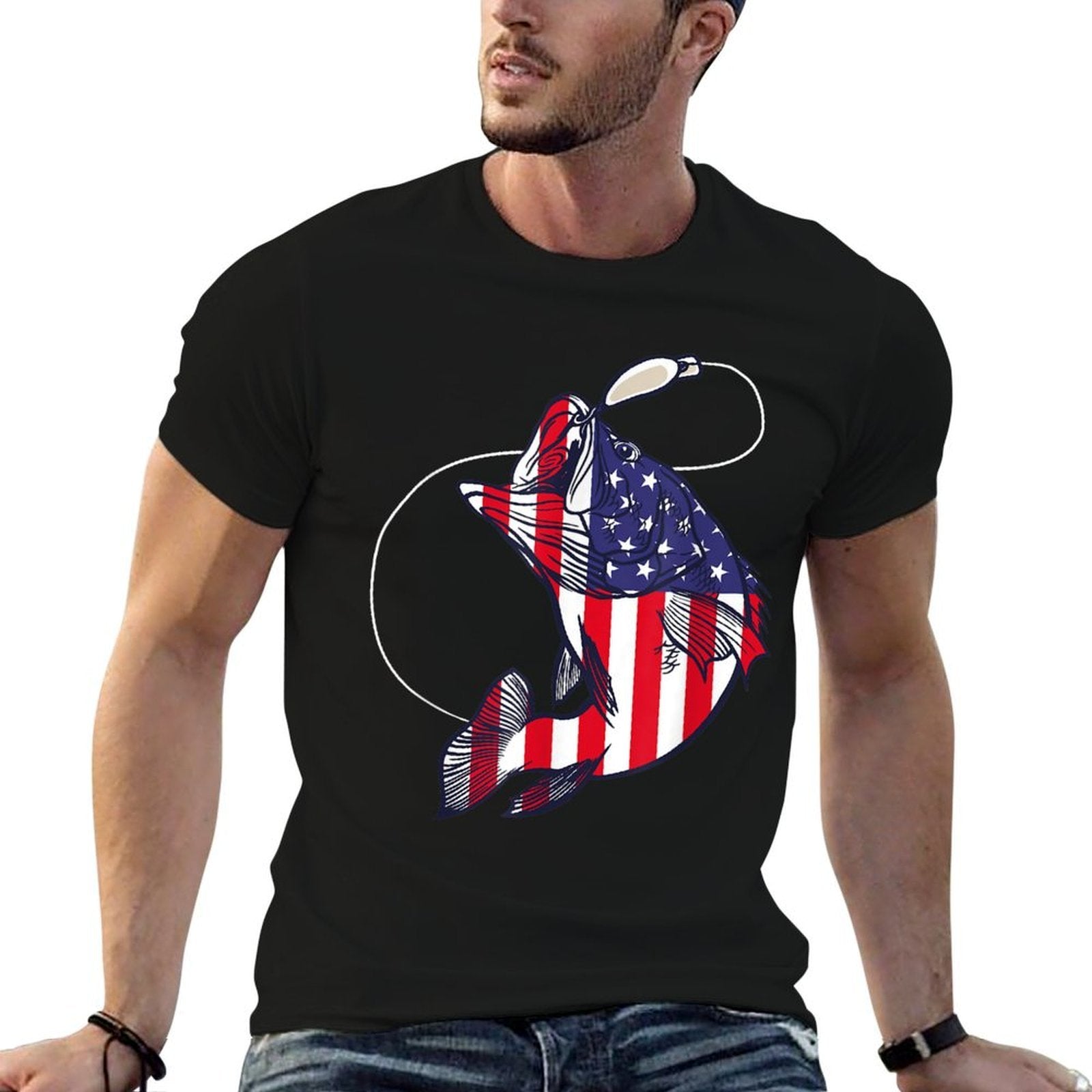 Bass Fishing Fish American Patriotic Fourth Of July  Moisture-wicking T-Shirt