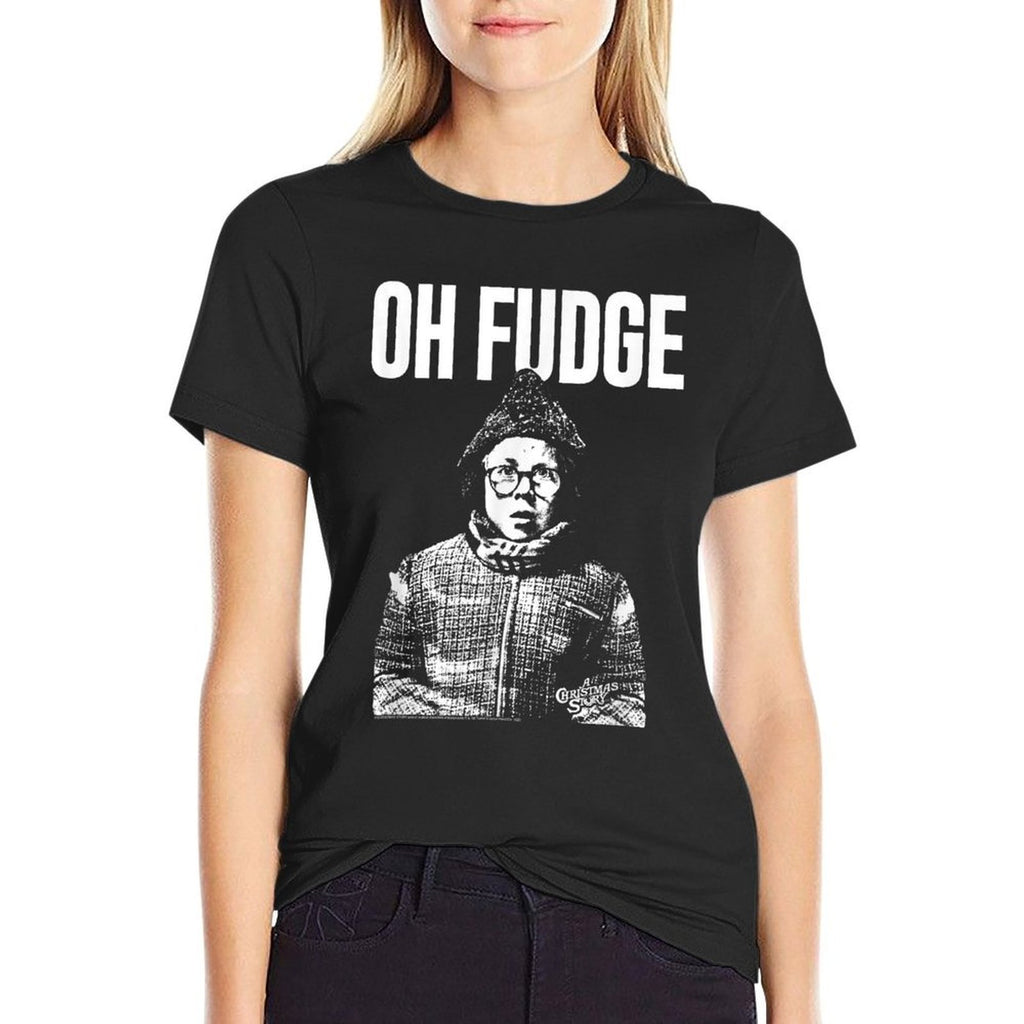A Christmas Story Oh Fudge Black  White Ralphie Holiday  Graphic-printed T-Shirt