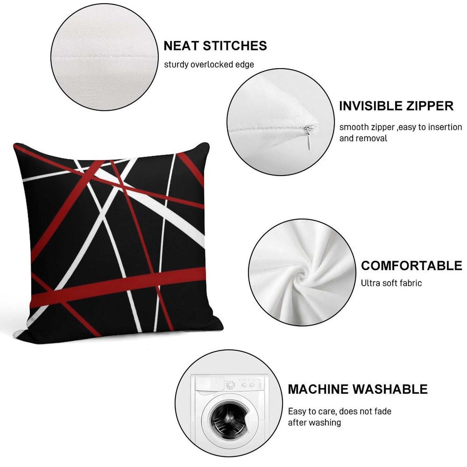Red And White Strips Against A Black Background Soft Home Decor Throw Pillow