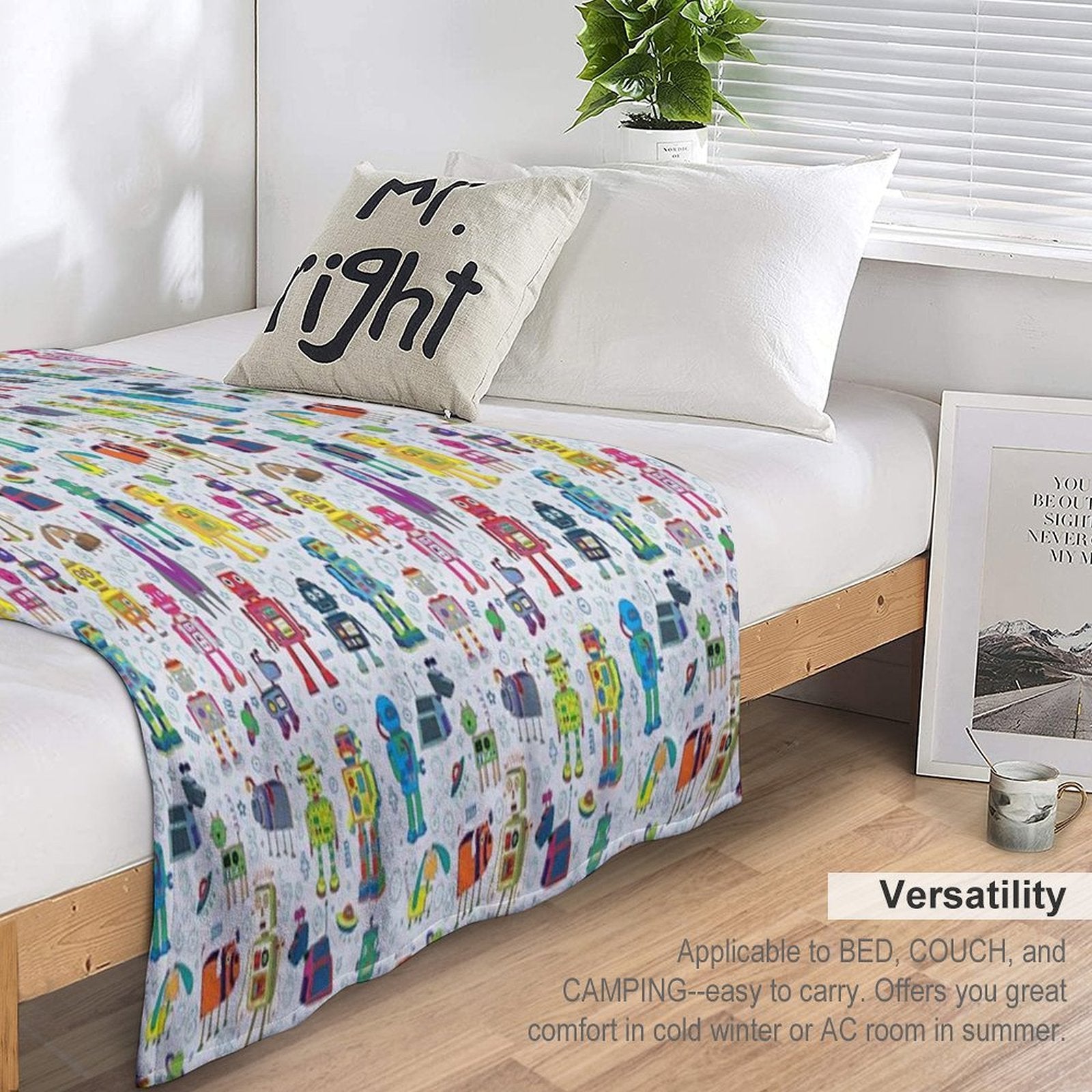 Robots in Space - Grey - Fun Robot Pattern by Cecca Designs Comfort Throw Blanket