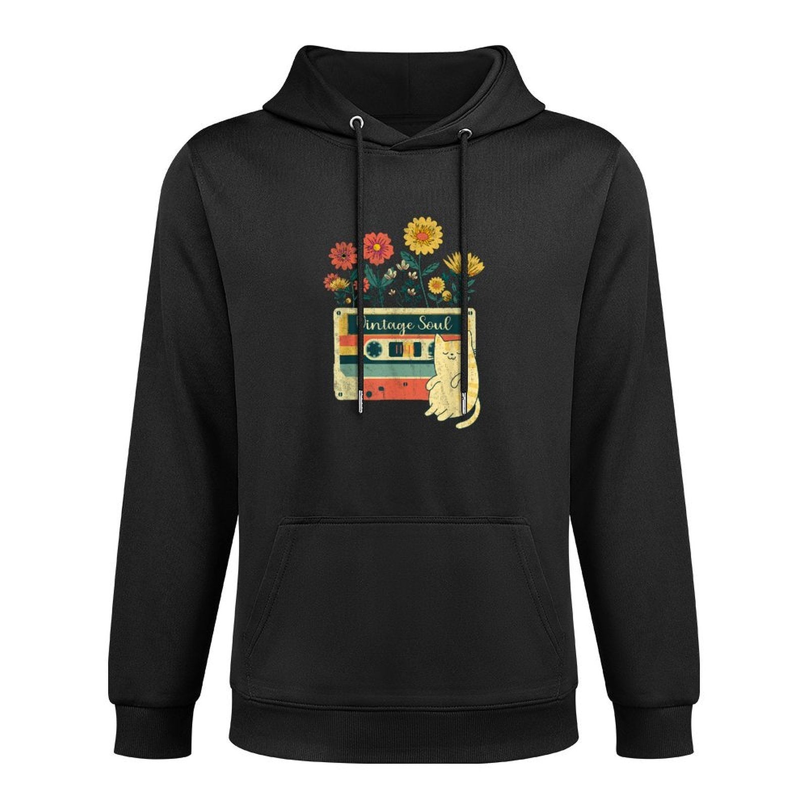Vintage Cat for Women - Retro Soul Flowers Wildflower Pilling-Resistant Hoodie