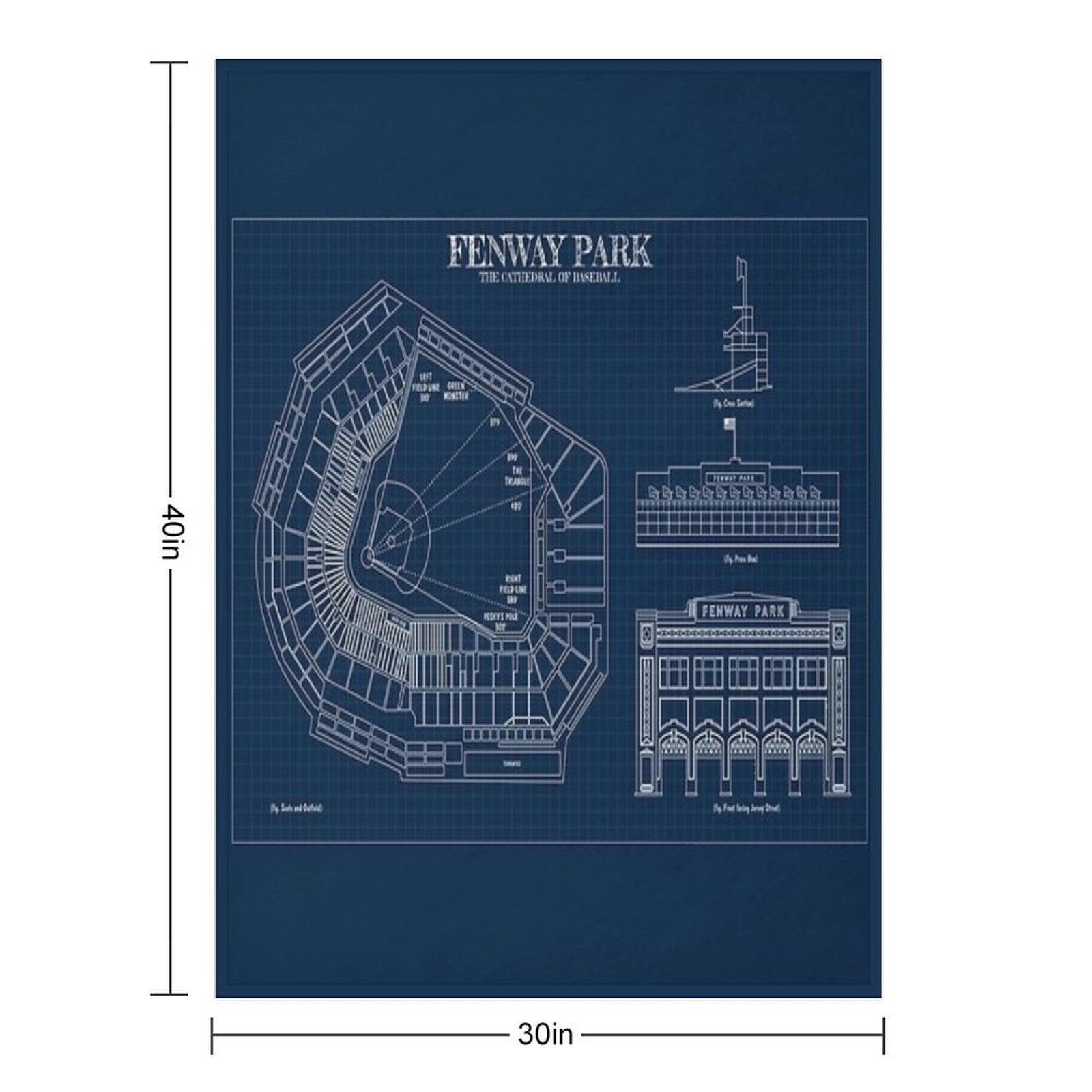 Fenway Park. The Cathedral of Baseball (Navy Blueprint) Easy Care Throw Blanket