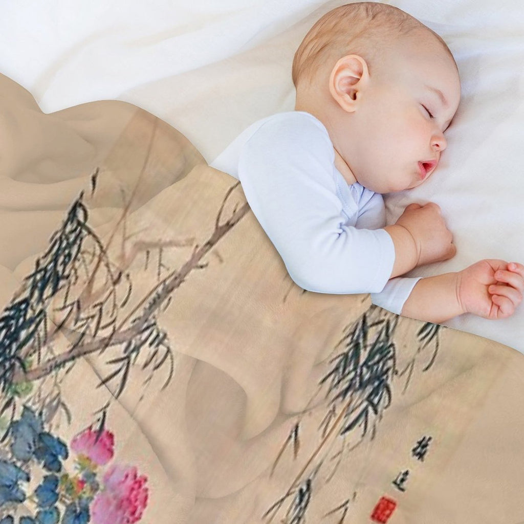Egrets, Peonies, And Willows (Restored Japanese Artwork) Machine-washable Throw Blanket