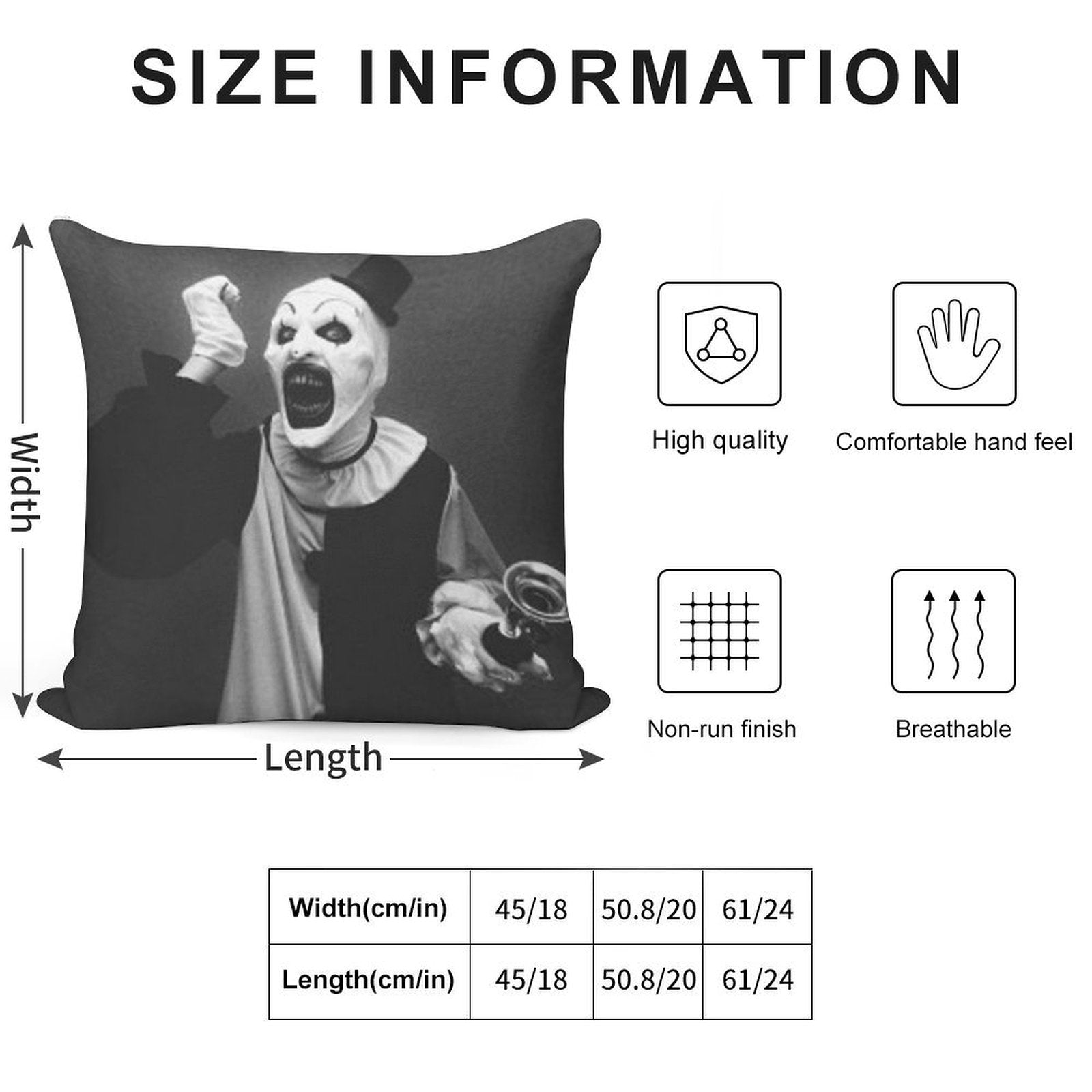 Terrifier Art The Clown Horror Soft Fade-Resistant Throw Pillow