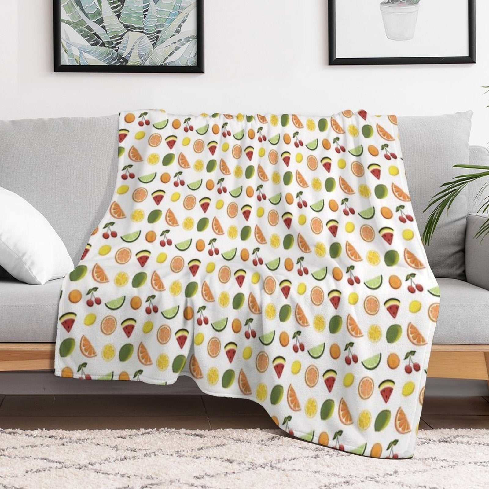Fresh Fruit, Hand Drawn Fruit, Summer Fruit, Fruit All over Print Eco-conscious Throw Blanket