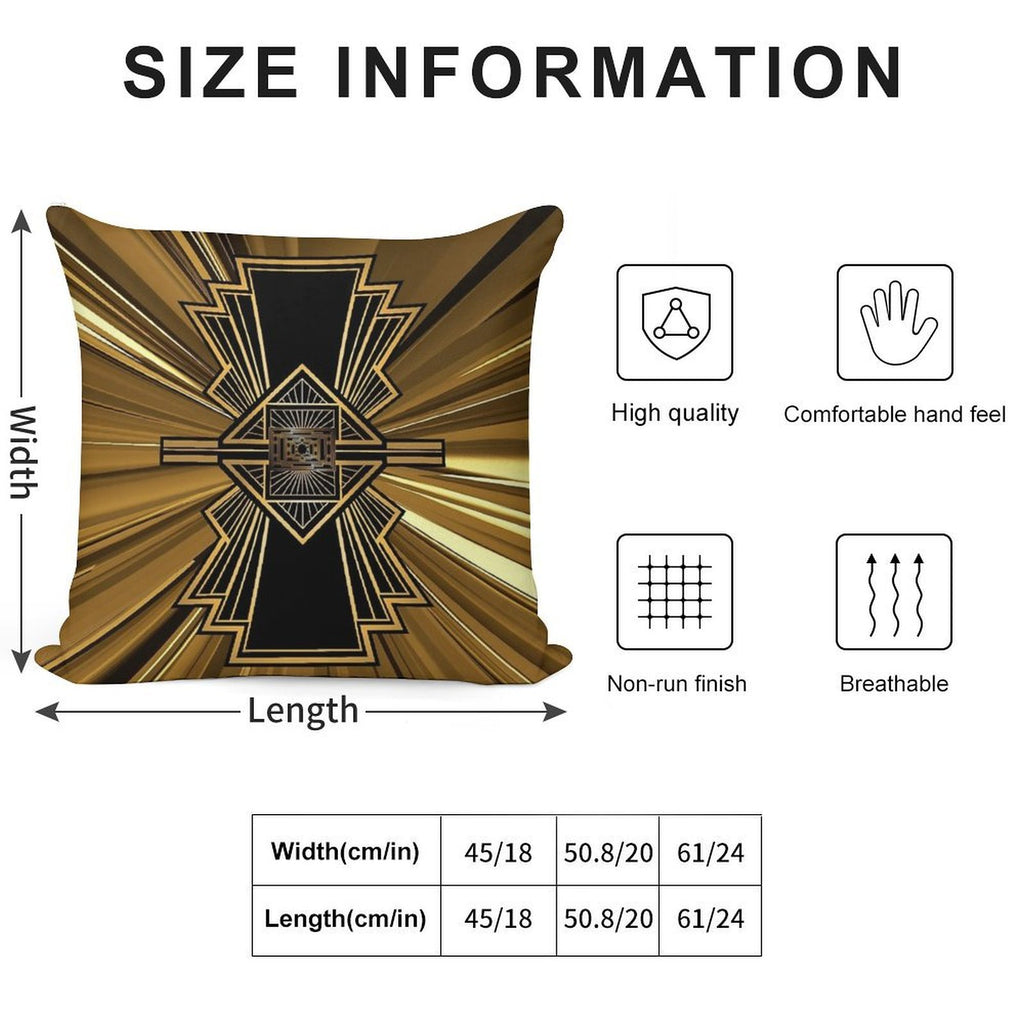 Art Deco Nouveau Black And Gold Shimmer Trendy Geometric Design Soft Short Plush Fabric Throw Pillow
