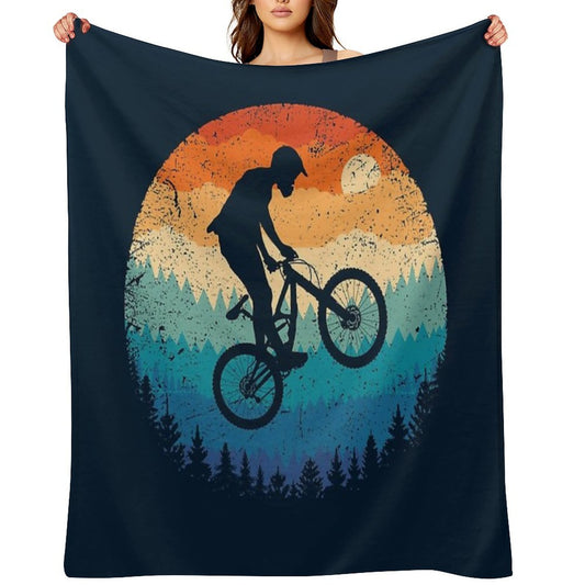 Mountain Biking Retro Machine-washable Throw Blanket