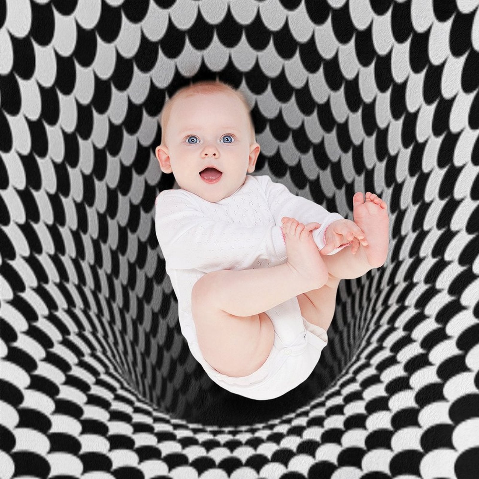 Optical Illusion Black And White Scales Houndstooth Black Hole Vortex Lightweight Throw Blanket