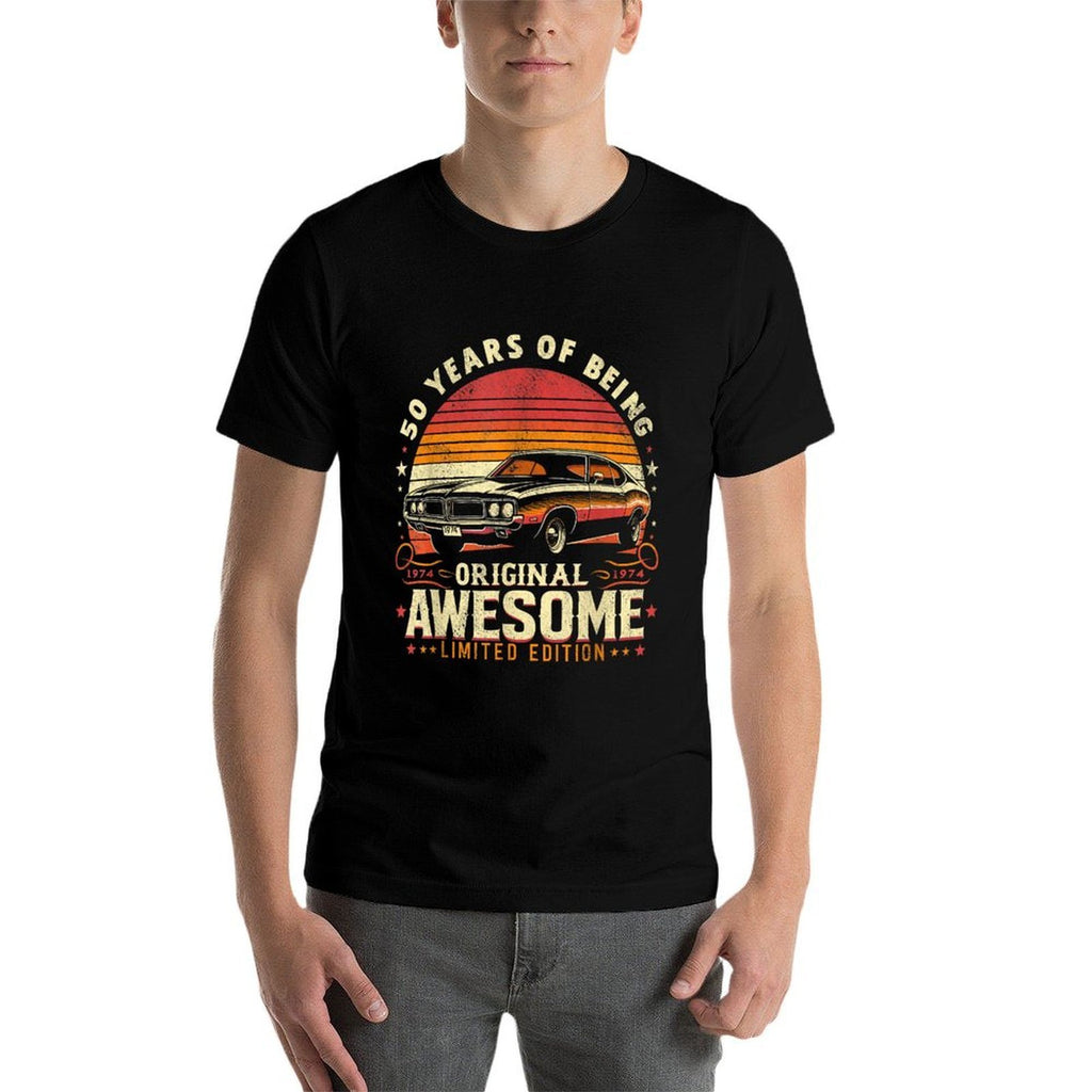 50 Year Old Vintage Classic Car 1974 50th Birthday  Rolled Sleeves T-Shirt
