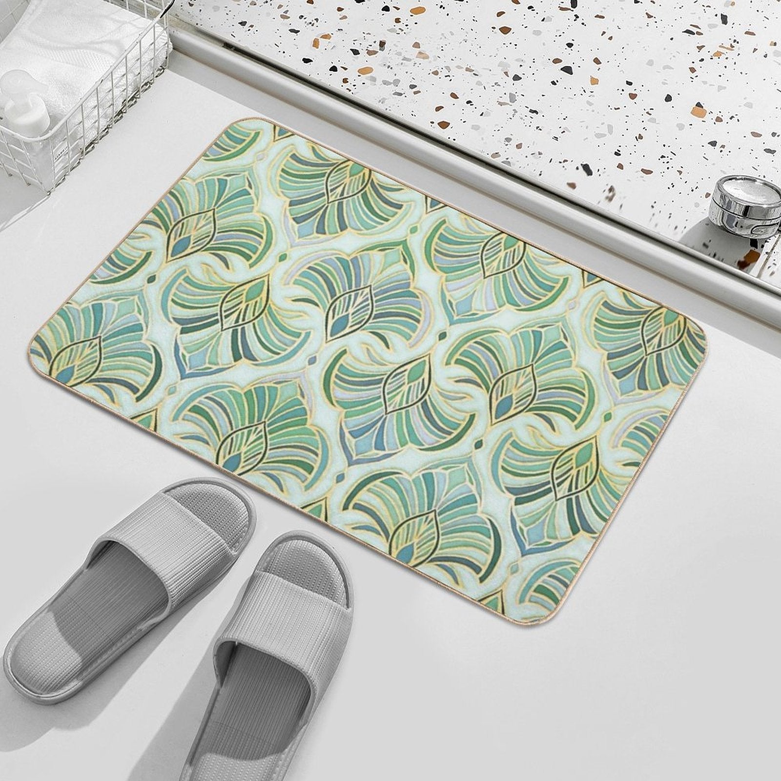 Jade Enamel Art Deco Fans  Absorbent Bath Mat
