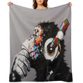 DJ Monkey With Headphones Thinking - Thinker Chimp Comfort Throw Blanket