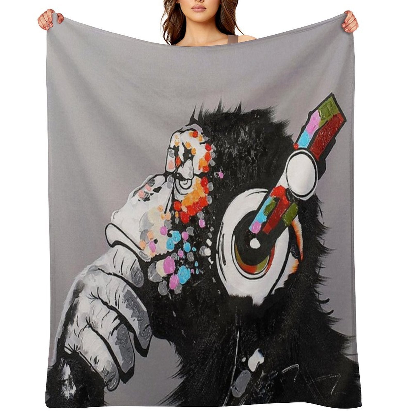 DJ Monkey With Headphones Thinking - Thinker Chimp Comfort Throw Blanket