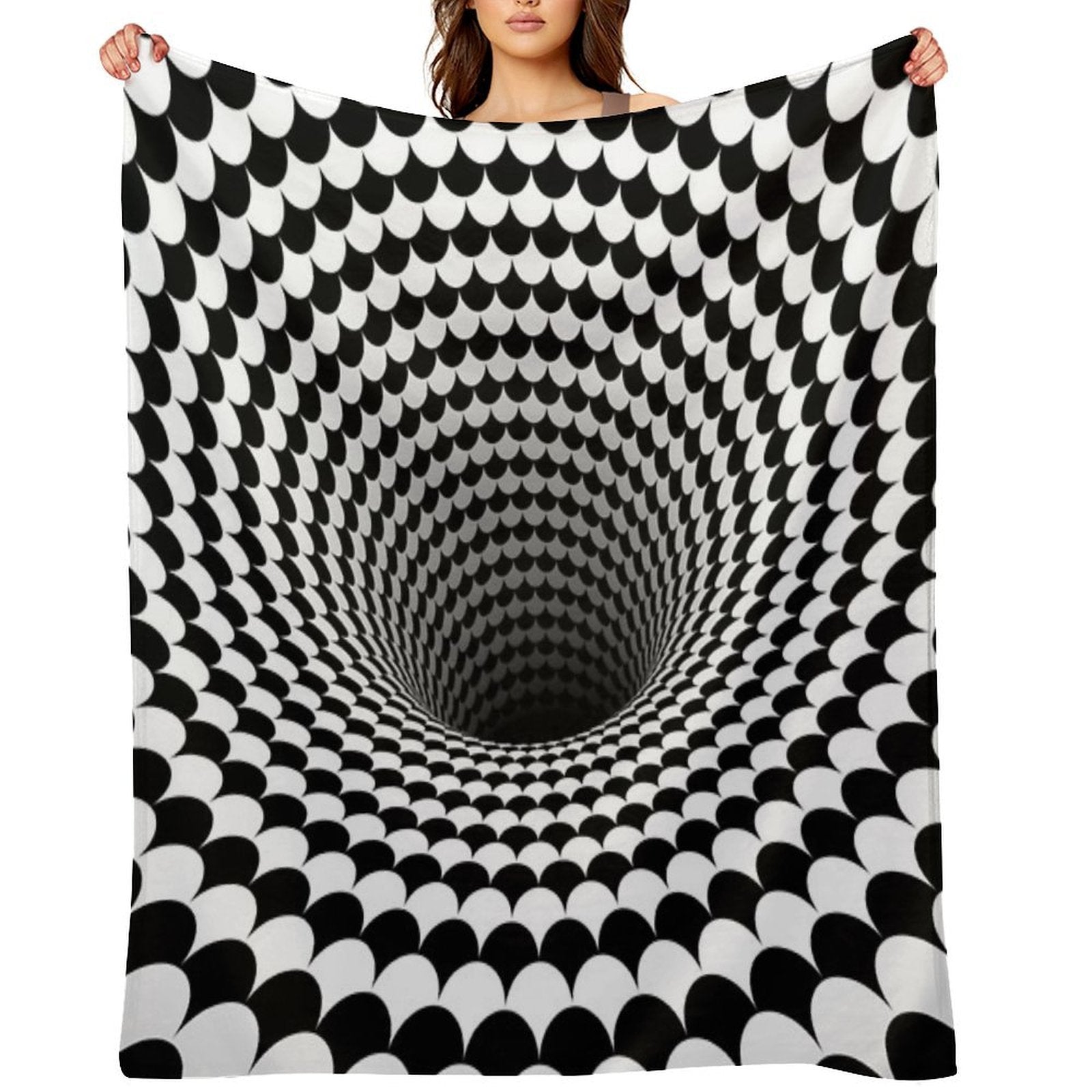 Optical Illusion Black And White Scales Houndstooth Black Hole Vortex Lightweight Throw Blanket