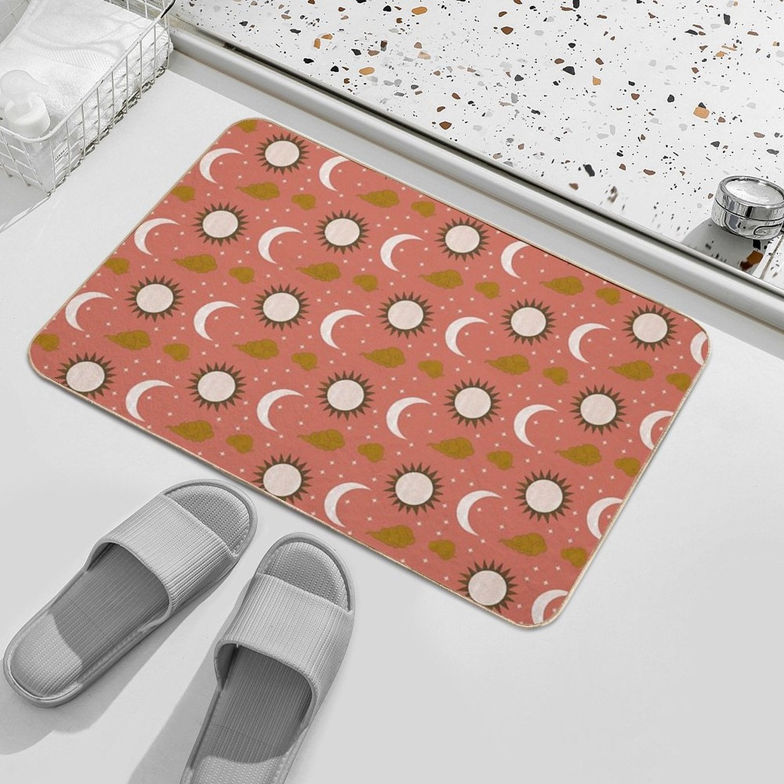Blush Orange Gold Brown And White Sun And Moon Print  Anti-Trip Bath Mat