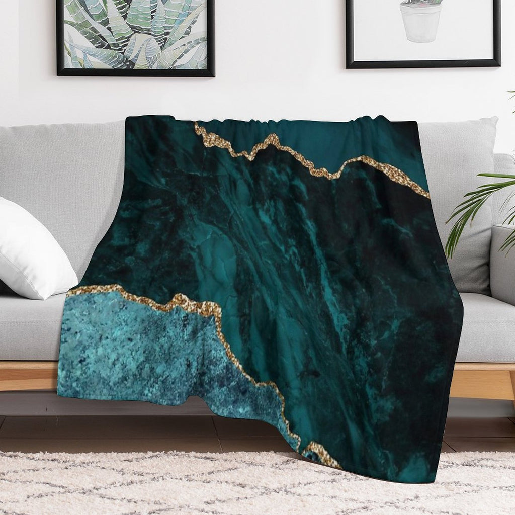 Amazing Blue And Teal Faux Malachite Marble Wrinkle-free Throw Blanket