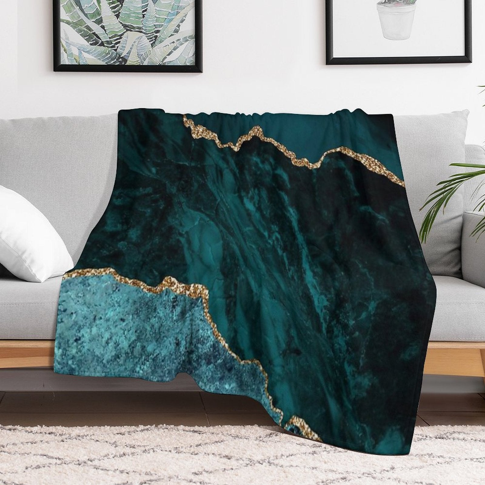 Amazing Blue And Teal Faux Malachite Marble Wrinkle-free Throw Blanket
