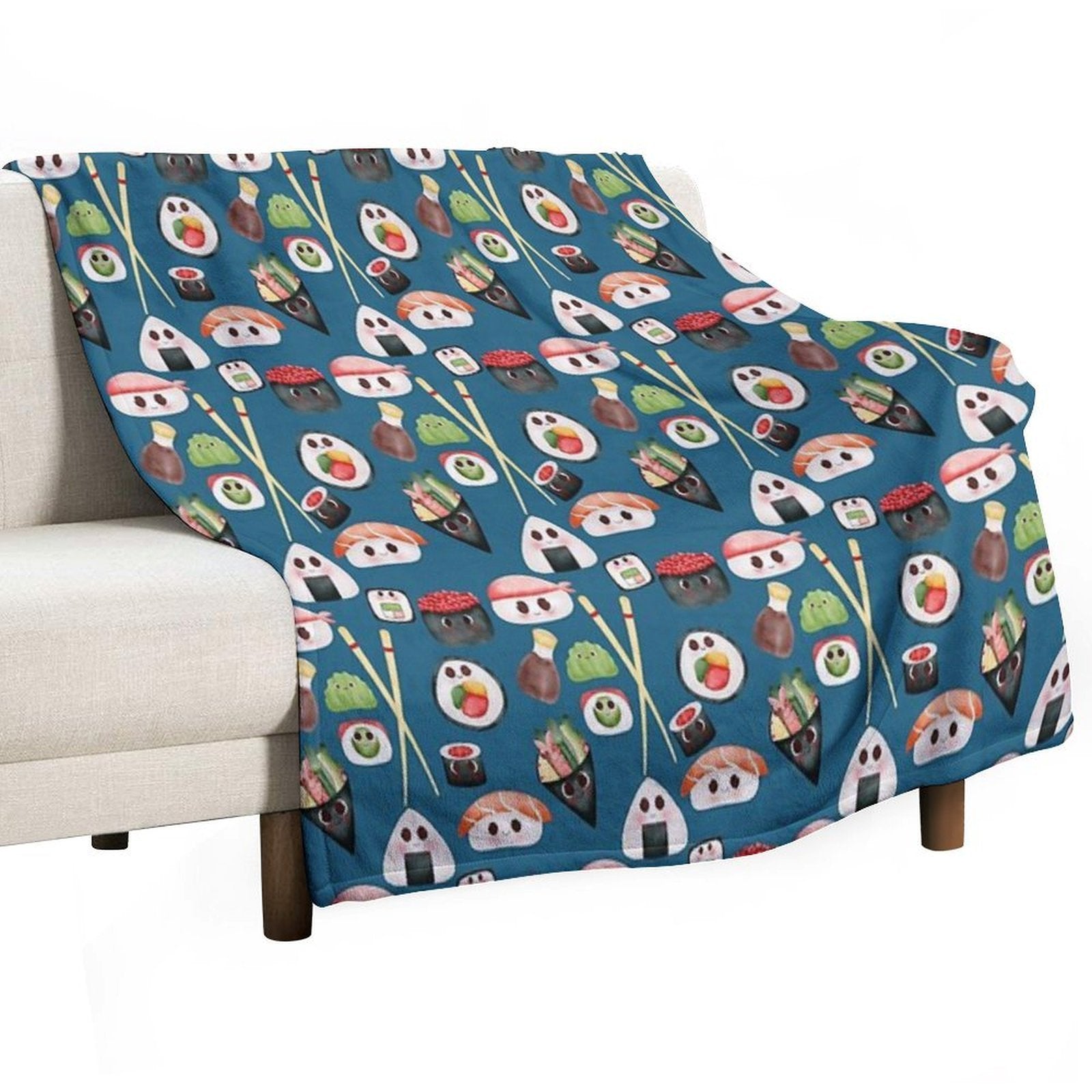 Kawaii Sushi Squad – Cute Japanese Food Illustration Versatility Throw Blanket