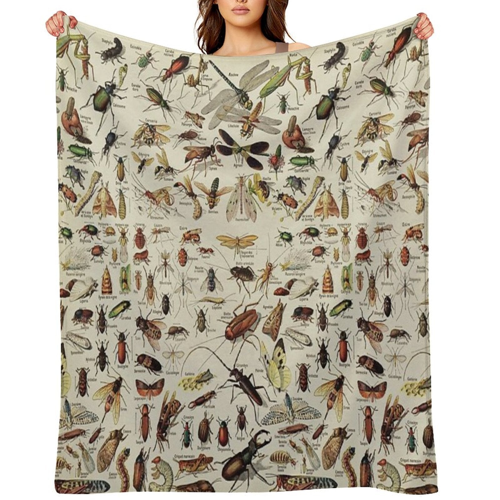 Insects Chart. Scientific Illustration, Text in French Eco-conscious Throw Blanket