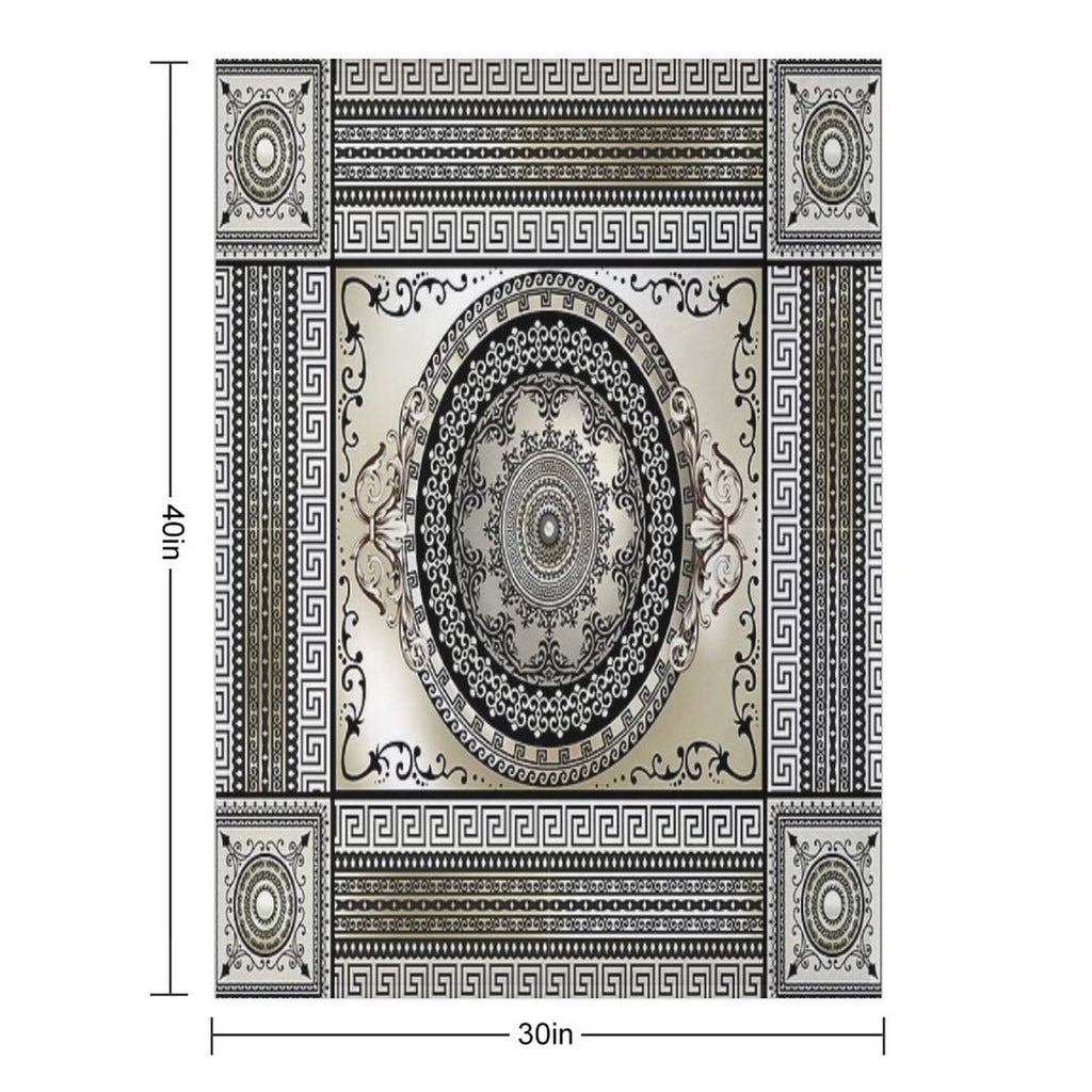 Greek Key Large Meander Cream Black Medallion Lightweight Throw Blanket
