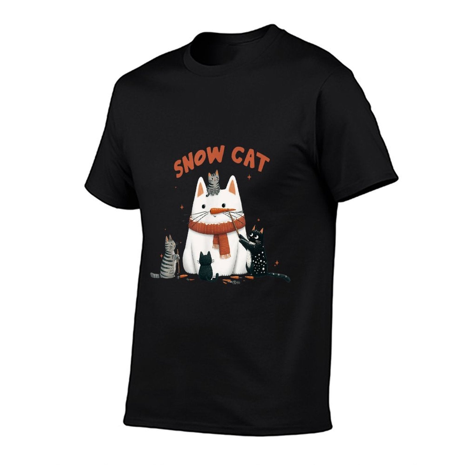 Funny Snow Cat Snowman Christmas Cat  Ribbed Collar T-Shirt
