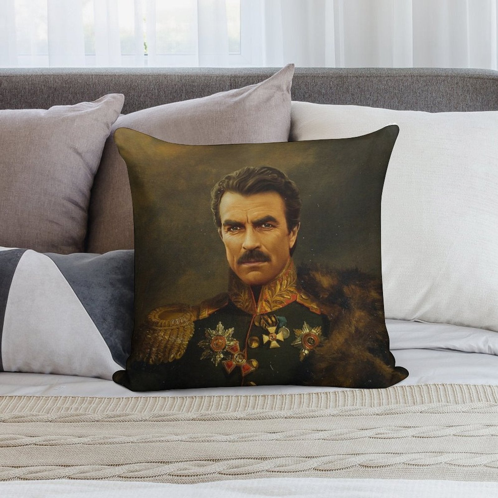 Tom Selleck - Replaceface Soft Short Plush Fabric Throw Pillow