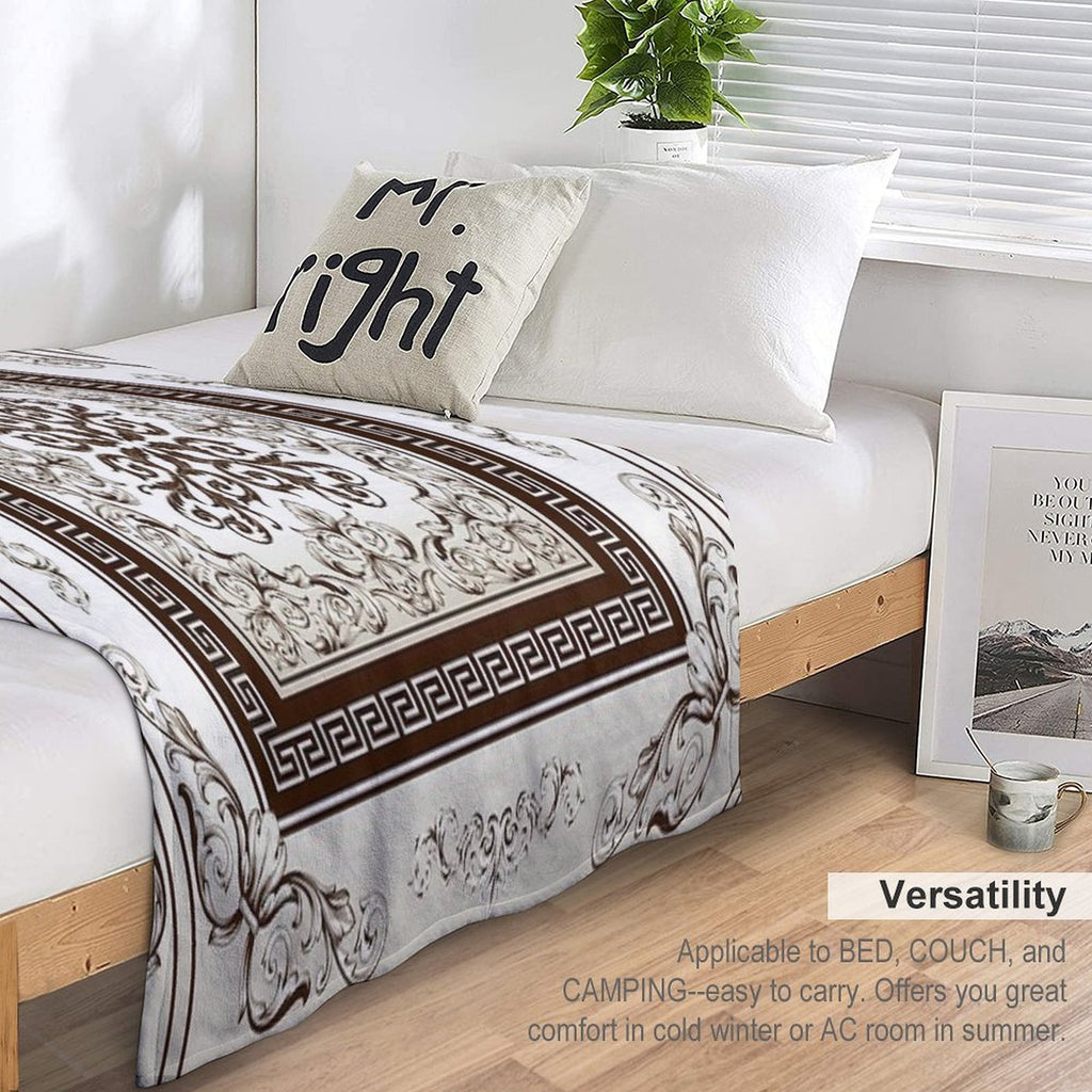 Baroque Filigree Cream And Brown Greek Meander Comfort Throw Blanket