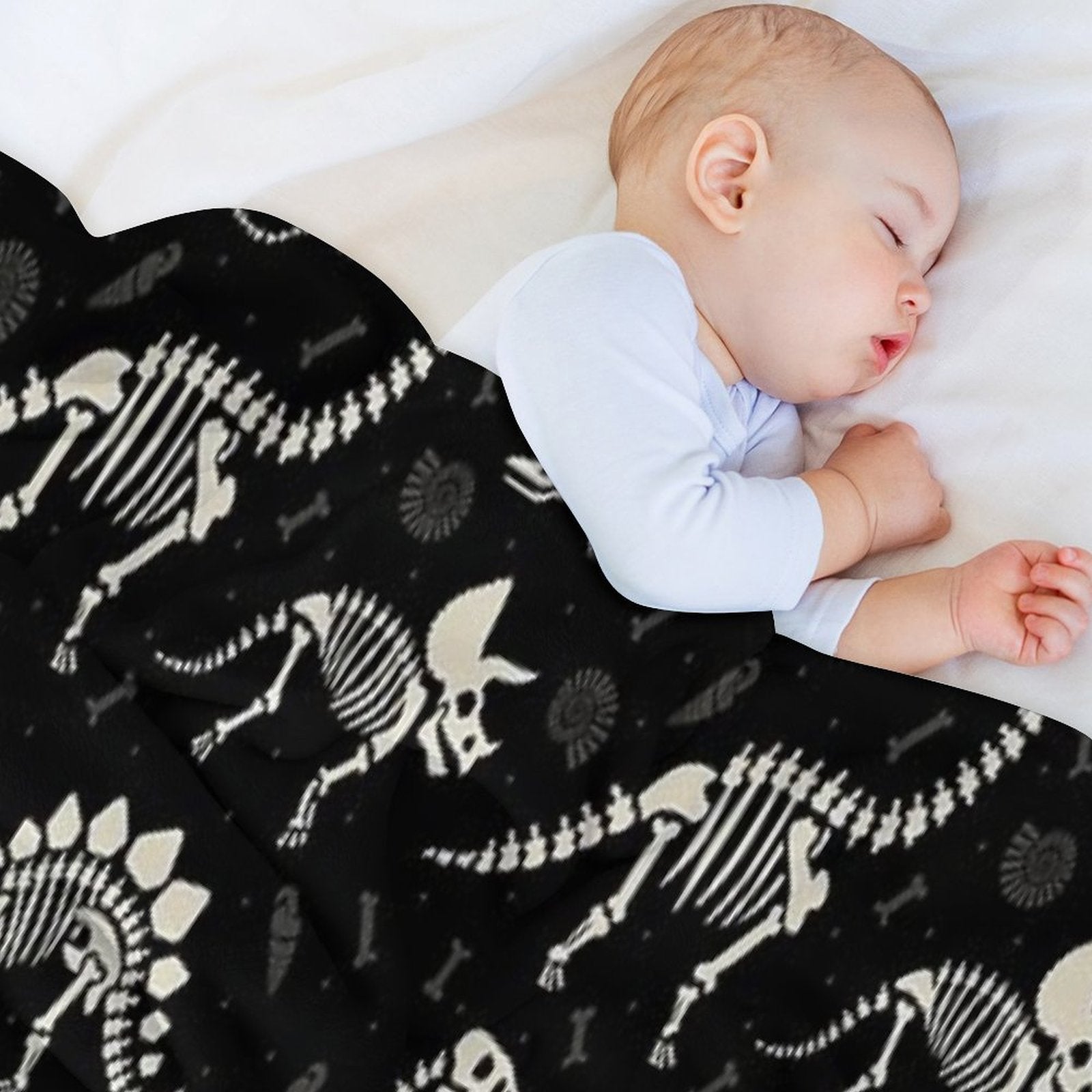 Dinosaur Fossils in Black Travel-friendly Throw Blanket