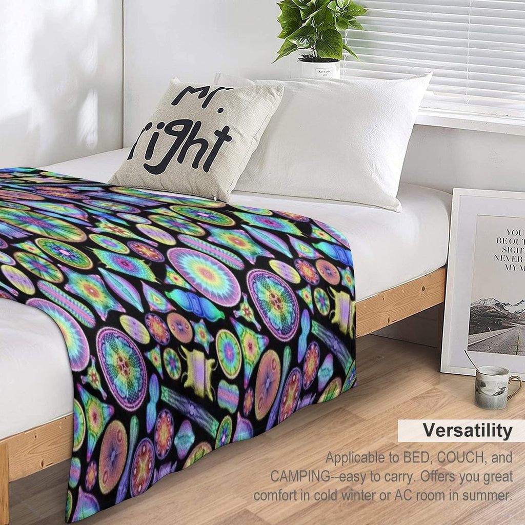 Ernst Haeckel Rainbow Diatoms on Black Anti-pilling Throw Blanket
