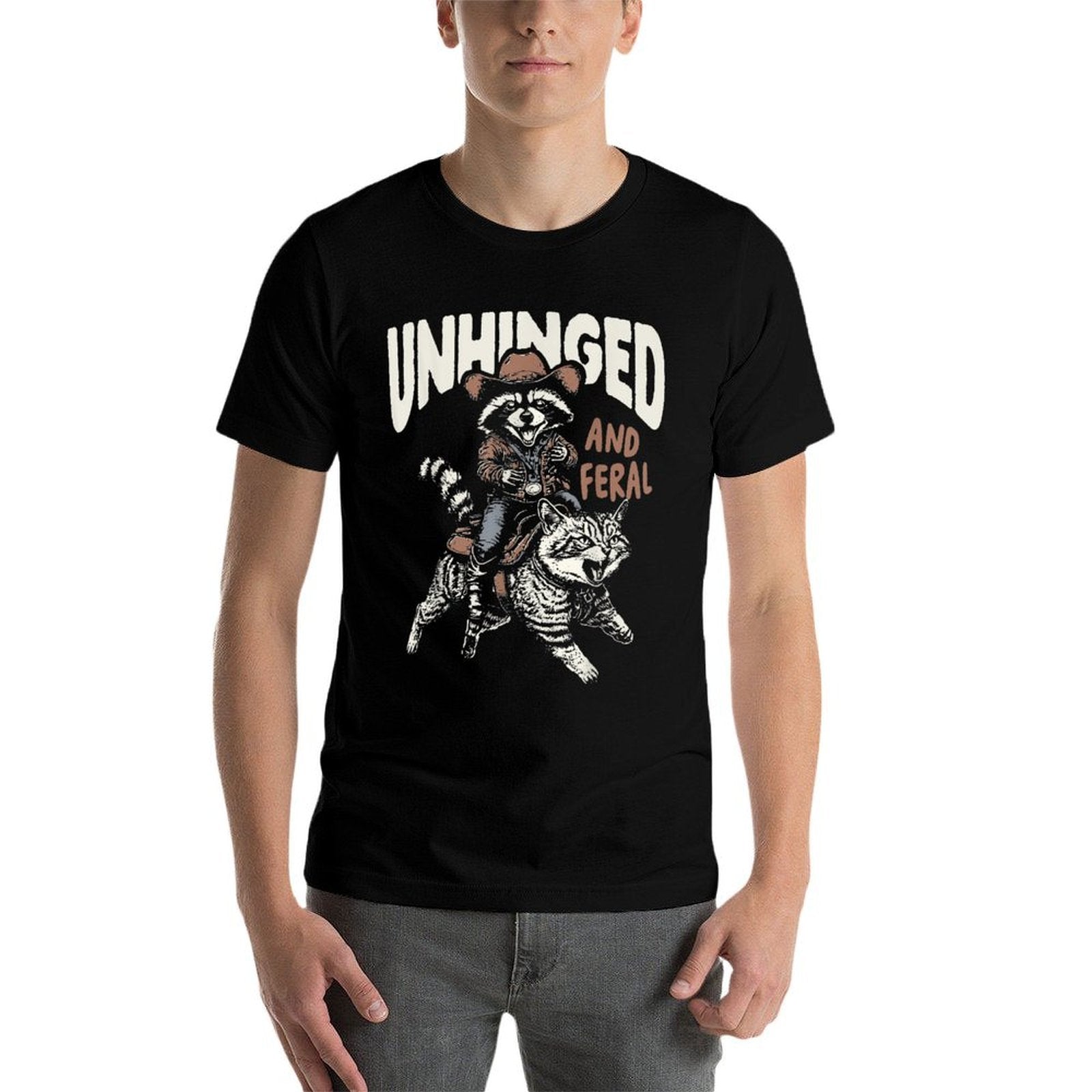 Funny Unhinged And Feral Raccoon Cowboy Western Vintage  Graphic-printed T-Shirt