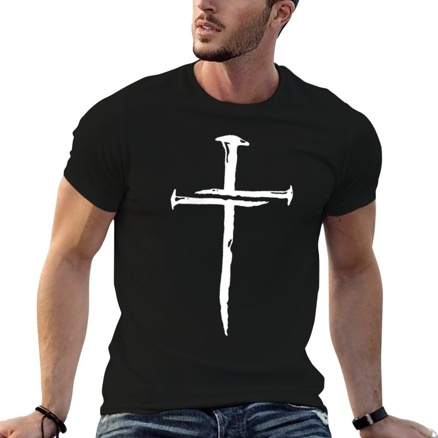 Modern Christian Faith Apparel Gifts Christian Minimalist Religious Jesus Christ Three Nails Cross  Heathered Texture T-Shirt