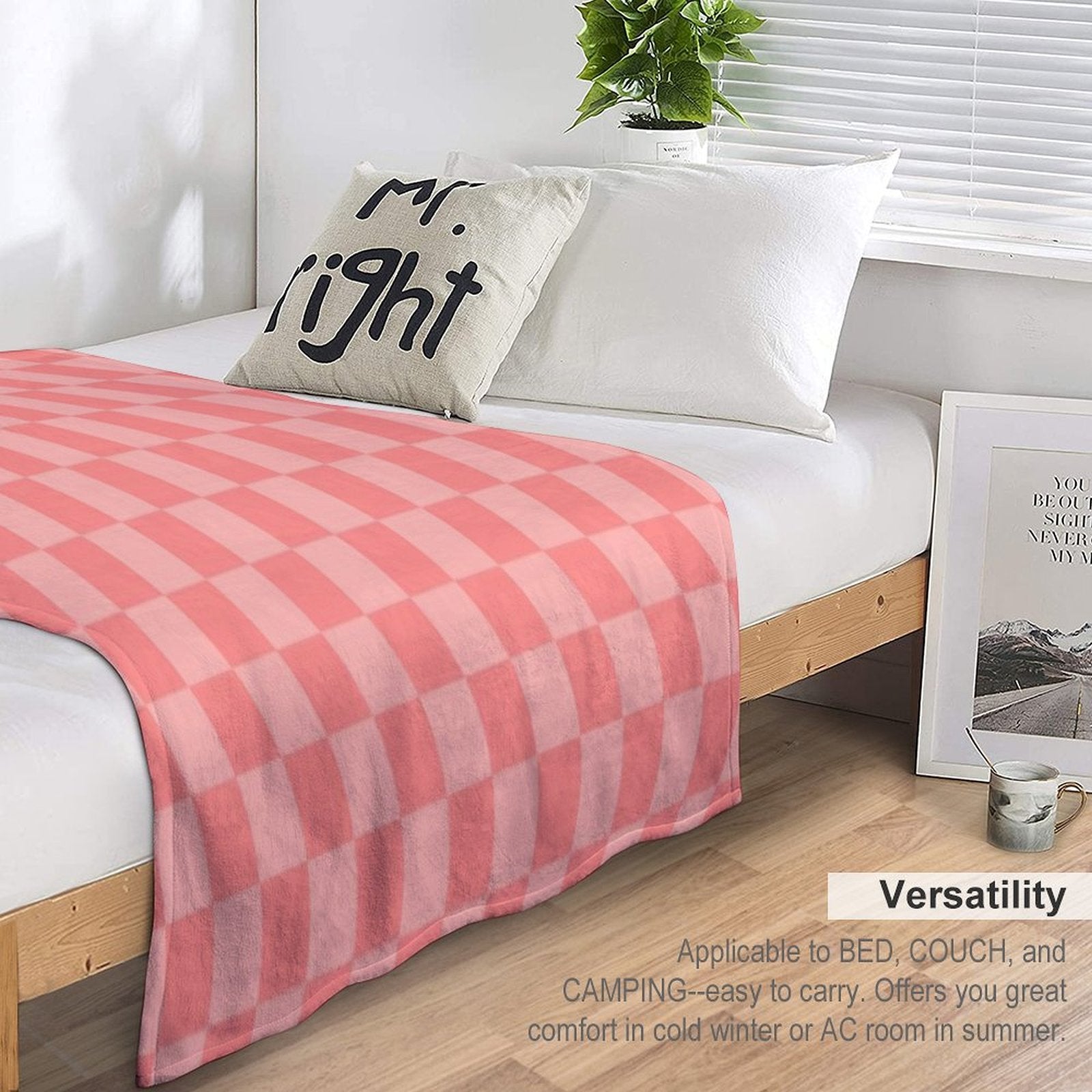 Checkerboard Mini Check Pattern in Double Blush Pink Compact Throw Blanket
