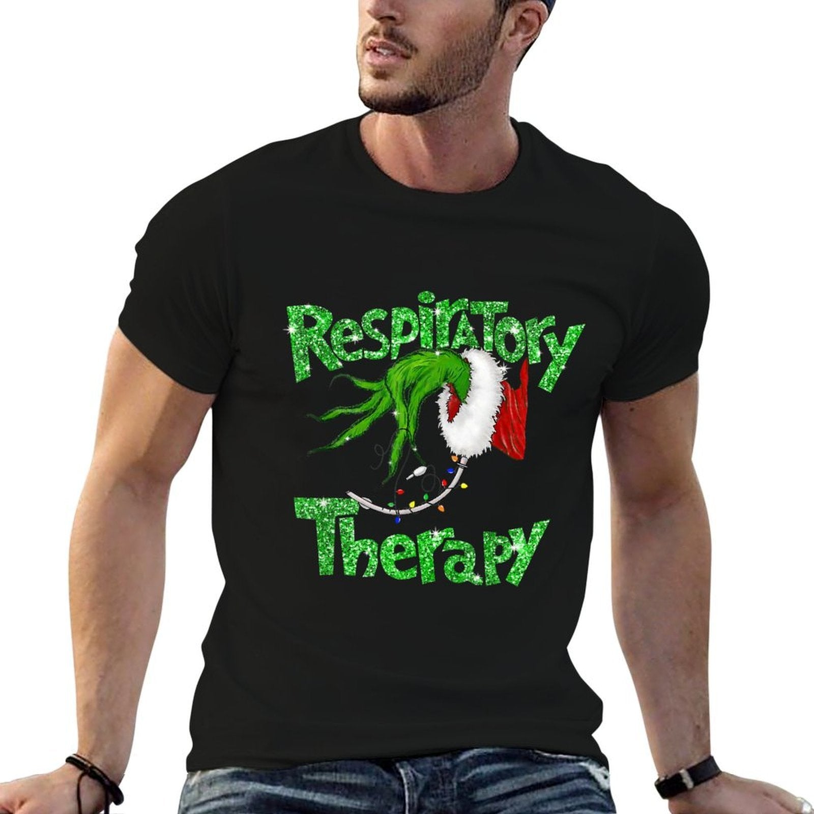 Respiratory Therapy Christmas Pulmonologist Nurse Pajamas  Easy-care T-Shirt