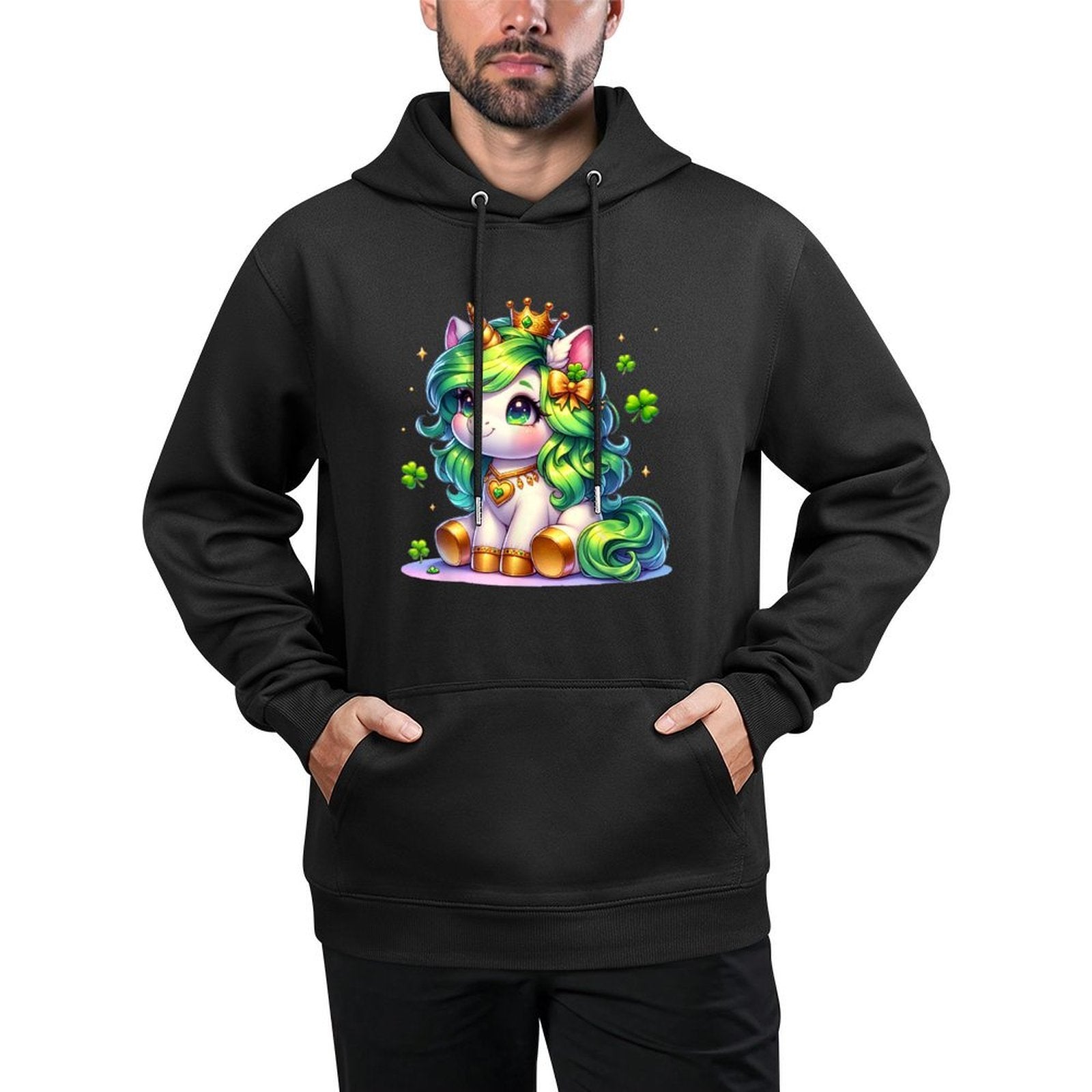 Unicorn St Patricks Day Girls Kids Shamrock Cute Unicorn All-Day Comfort Hoodie
